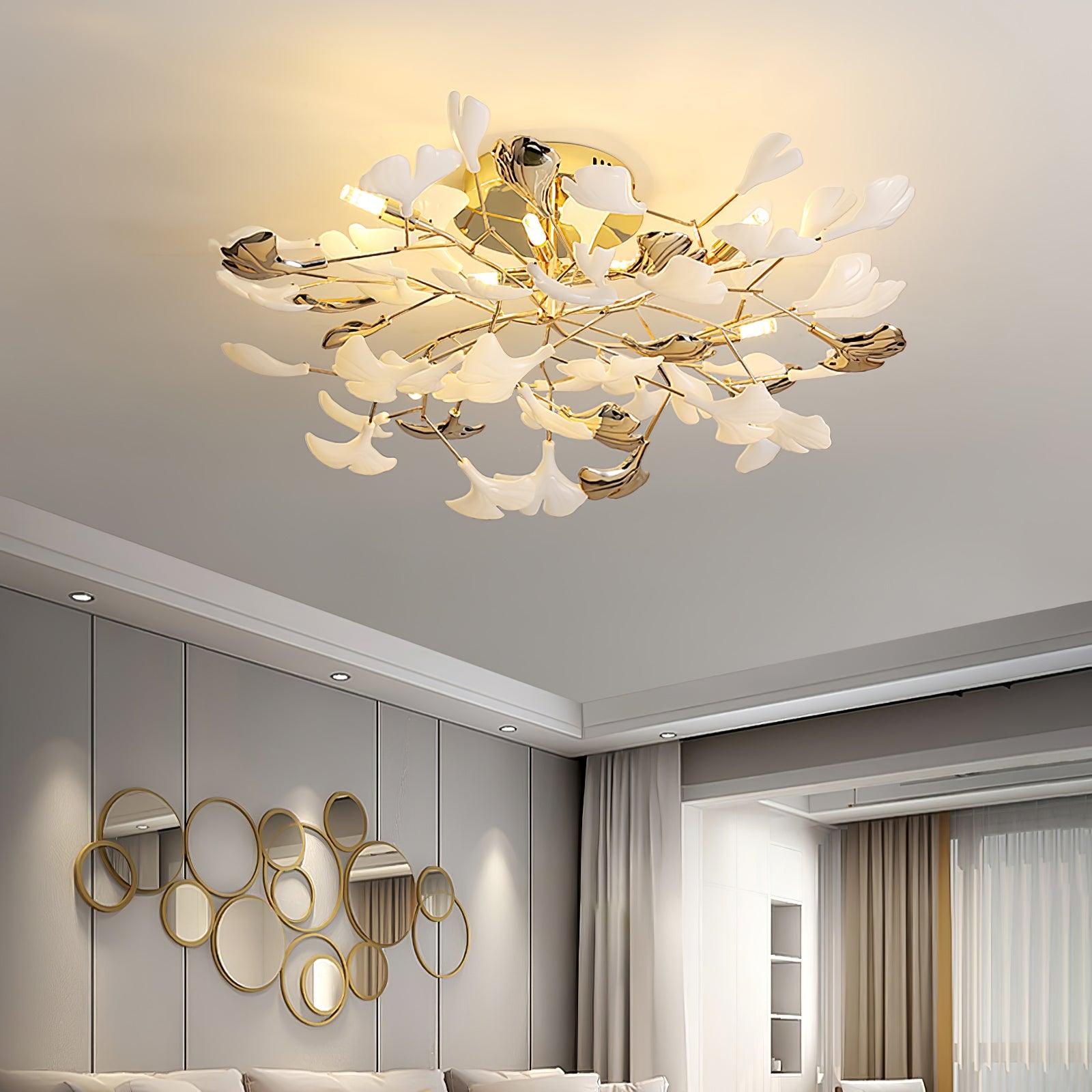 Artheel Premium Nordic Art Gingko Rotating Ceramics Ceiling Lamp-Neutral Decor