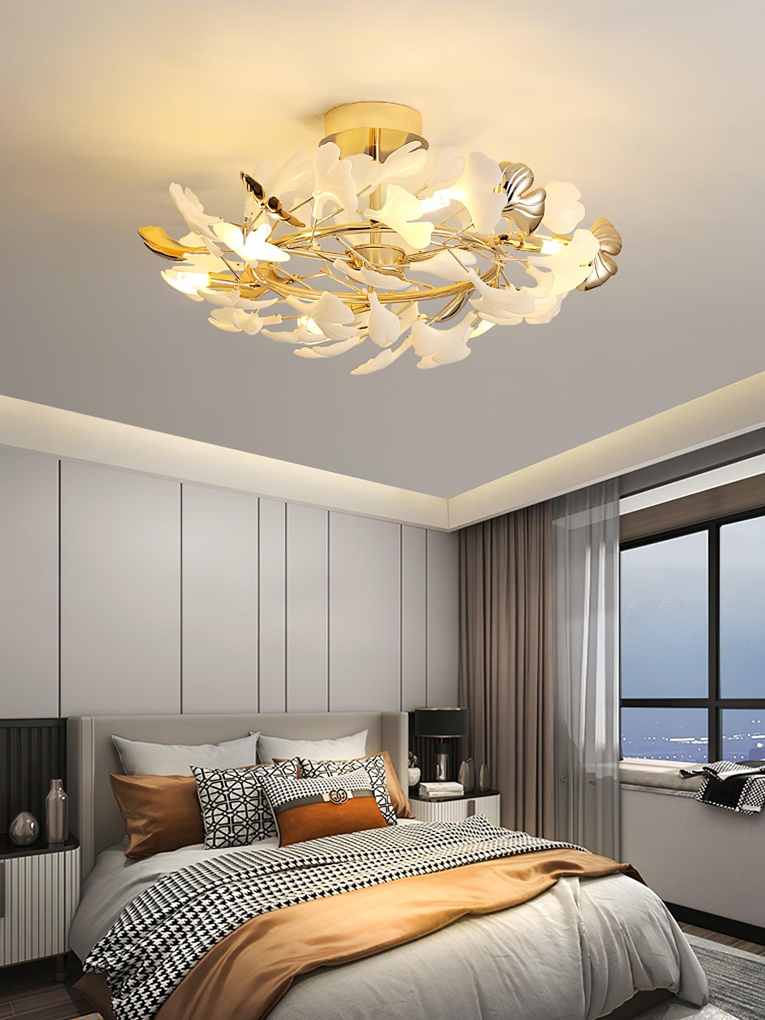 Artheel Premium Nordic Art Gingko Rotating Ceramics Ceiling Lamp-Neutral Decor