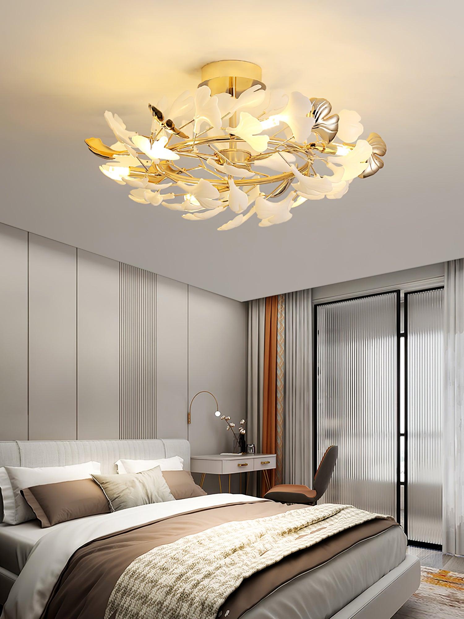 Artheel Premium Nordic Art Gingko Rotating Ceramics Ceiling Lamp-Neutral Decor