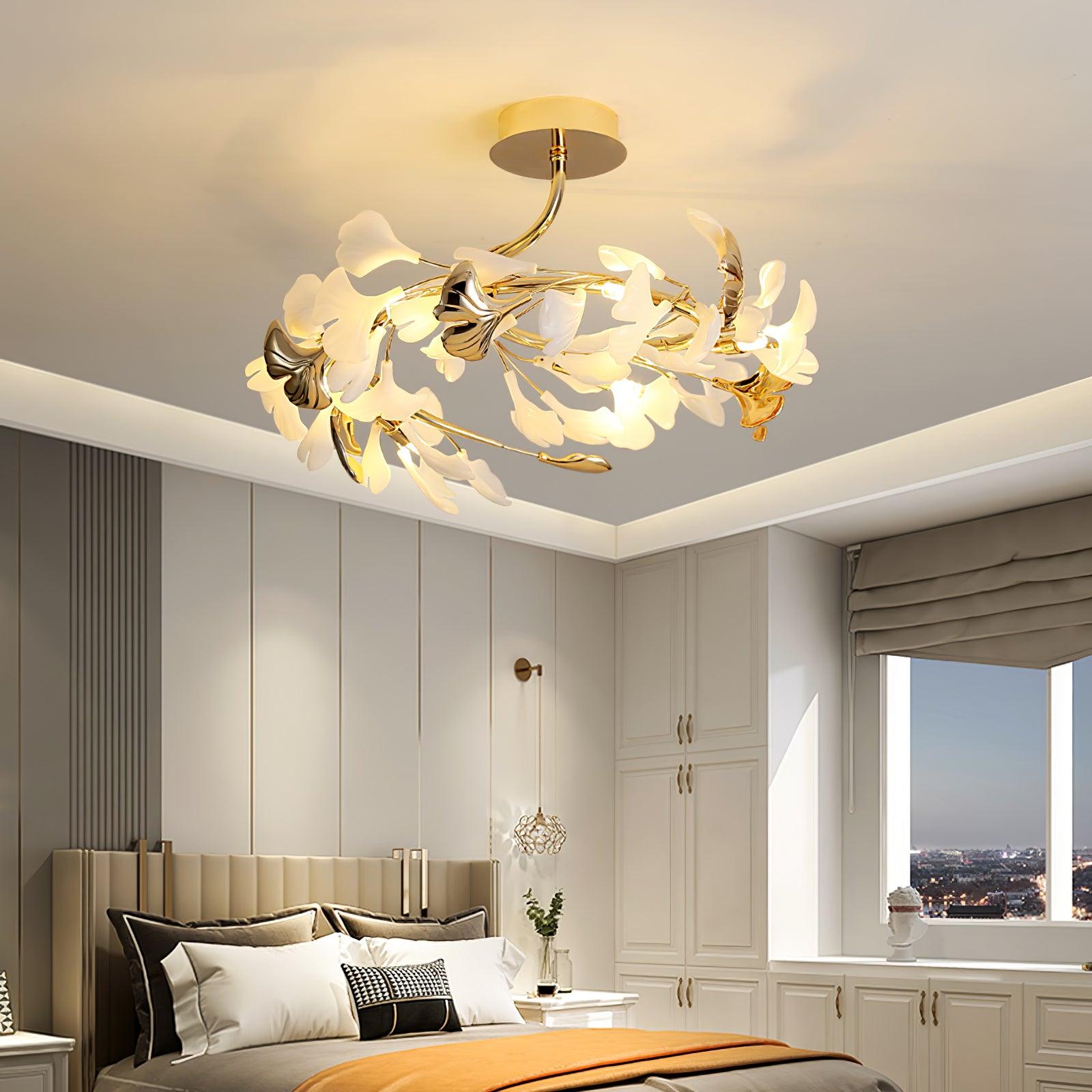 Artheel Premium Nordic Art Gingko Rotating Ceramics Ceiling Lamp-Neutral Decor