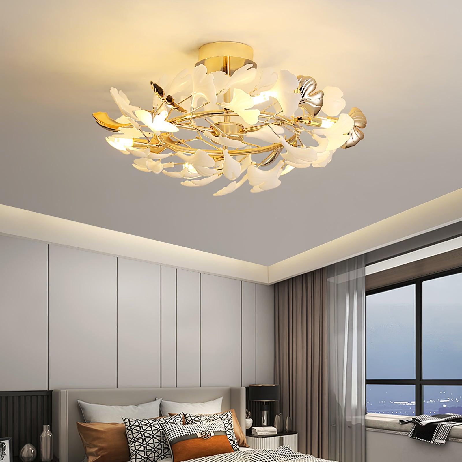 Artheel Premium Nordic Art Gingko Rotating Ceramics Ceiling Lamp-Neutral Decor