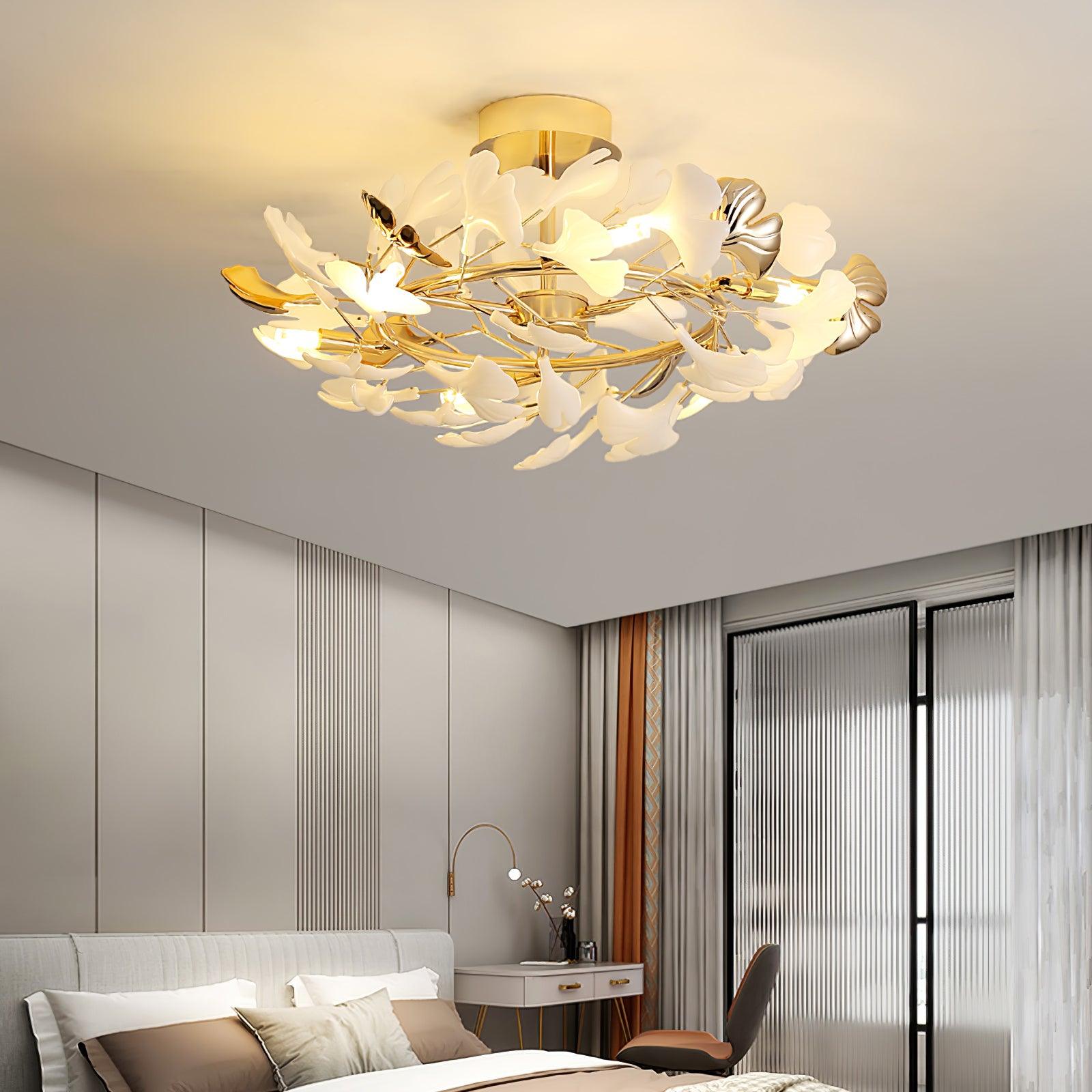 Artheel Premium Nordic Art Gingko Rotating Ceramics Ceiling Lamp-Neutral Decor