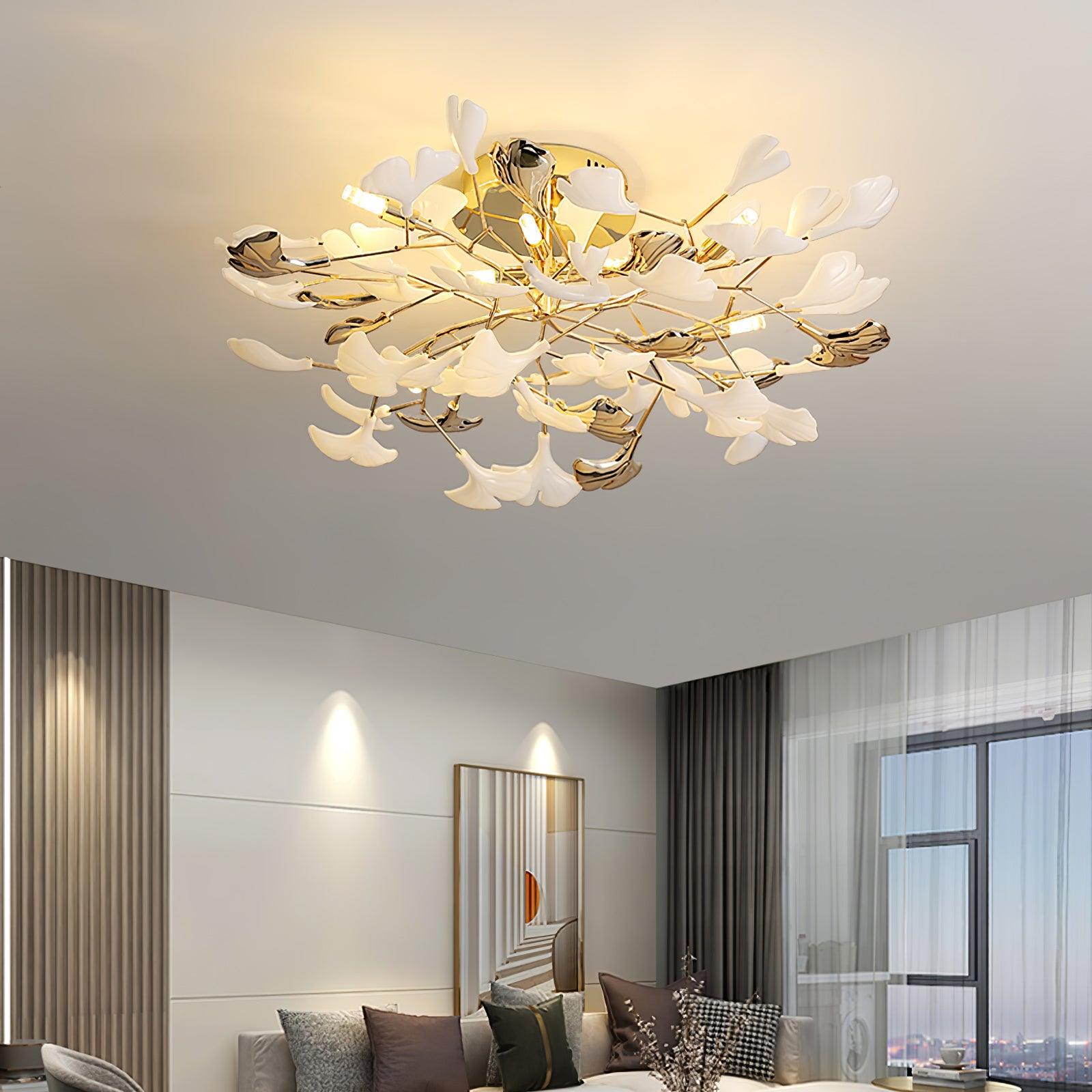 Artheel Premium Nordic Art Gingko Rotating Ceramics Ceiling Lamp-Neutral Decor