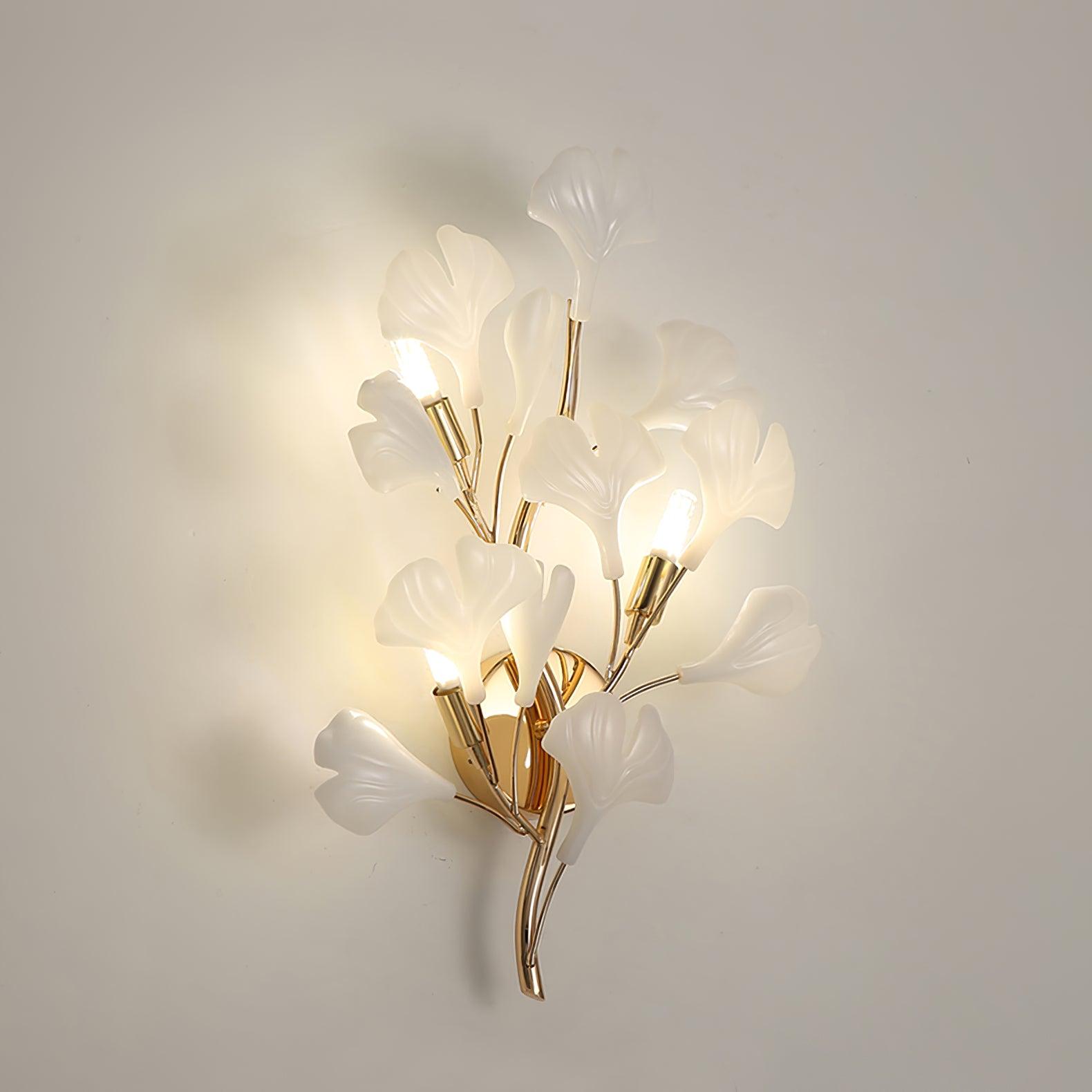 Wall Lamp Gingko Ceramic Petal Shades Gold Art Nouveau