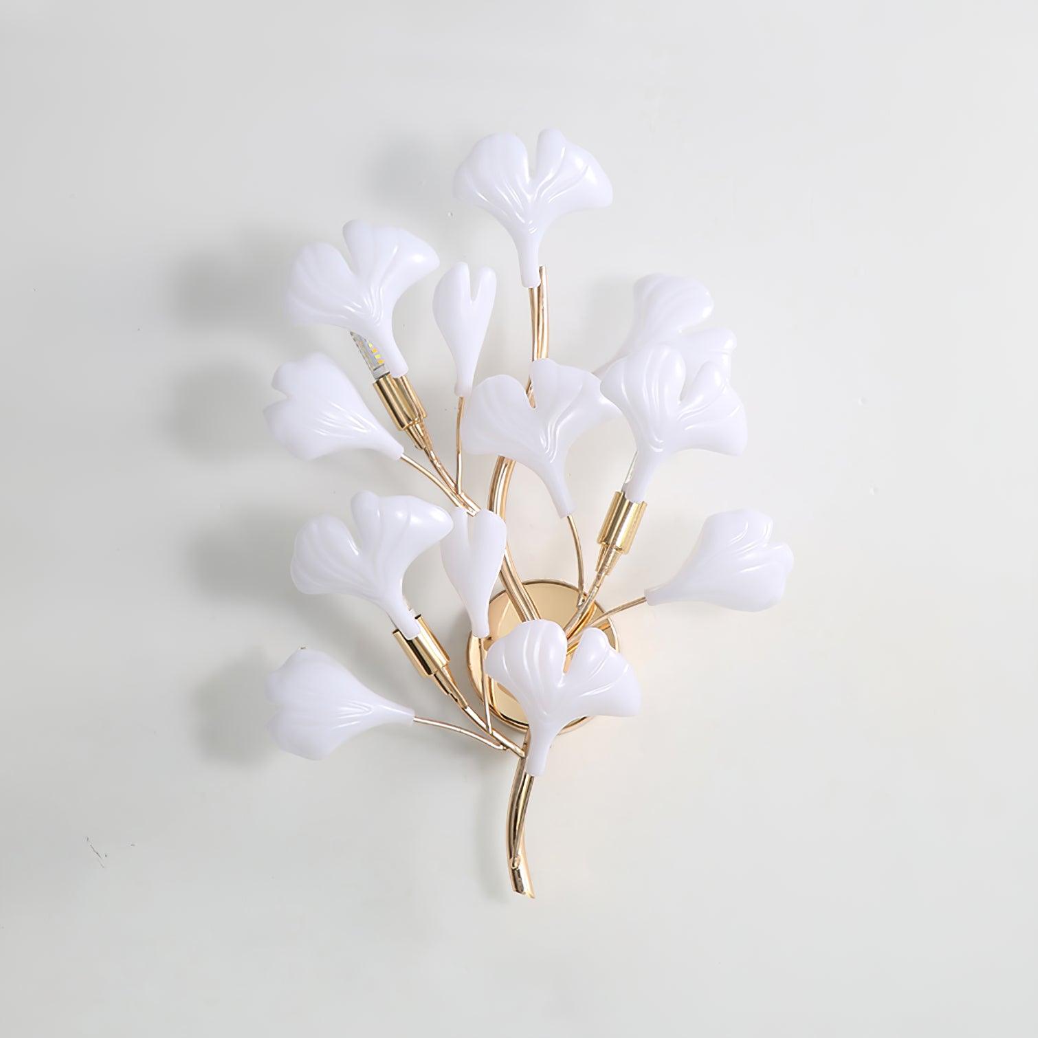 Wall Lamp Gingko Ceramic Petal Shades Gold Art Nouveau