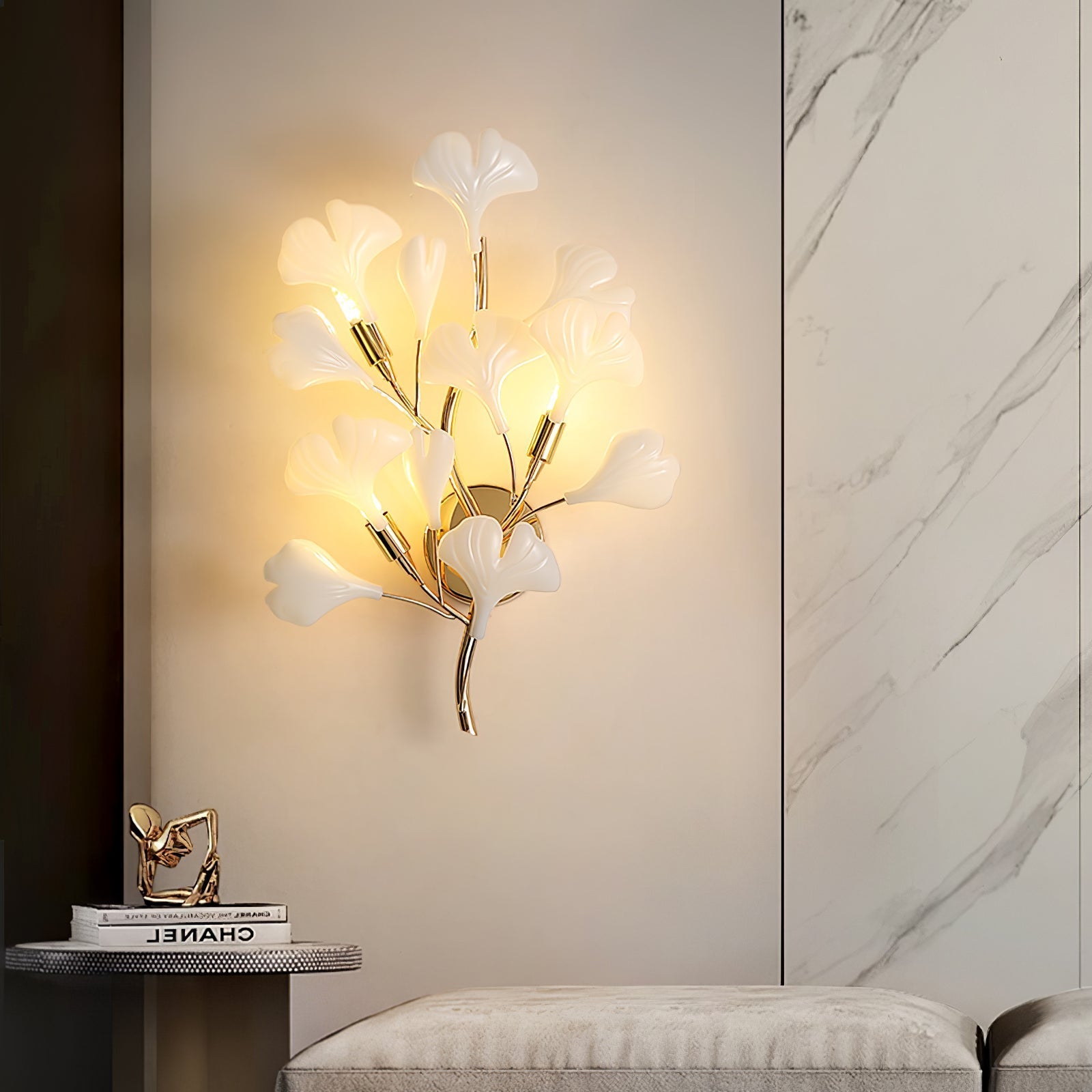 Oakes Postmodern Luxury Gingko Ceramics Wall Lamp-Neutral Decor