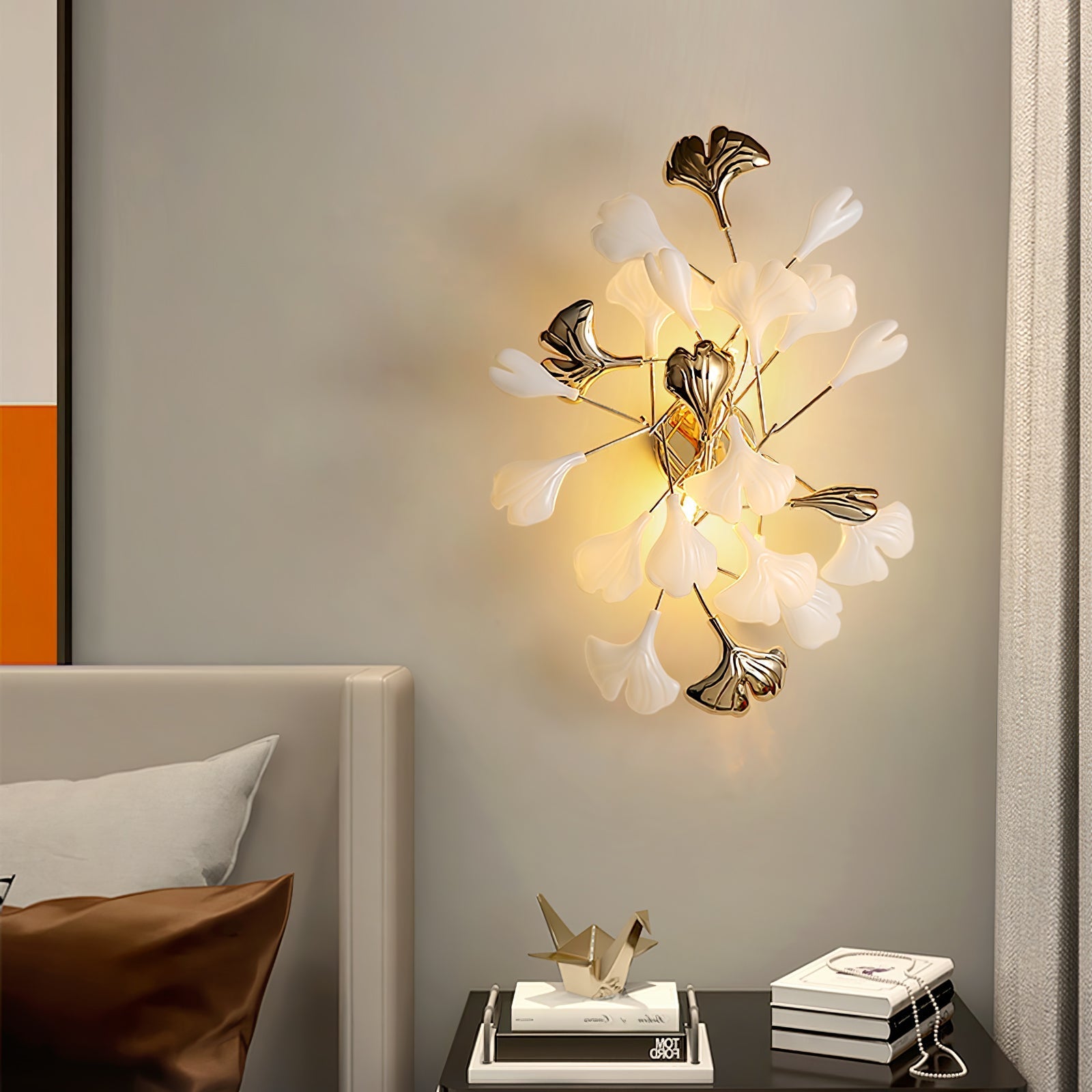 Oakes Postmodern Luxury Gingko Ceramics Wall Lamp-Neutral Decor