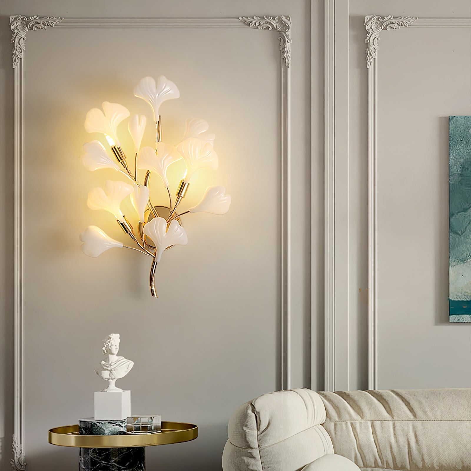 Oakes Postmodern Luxury Gingko Ceramics Wall Lamp-Neutral Decor
