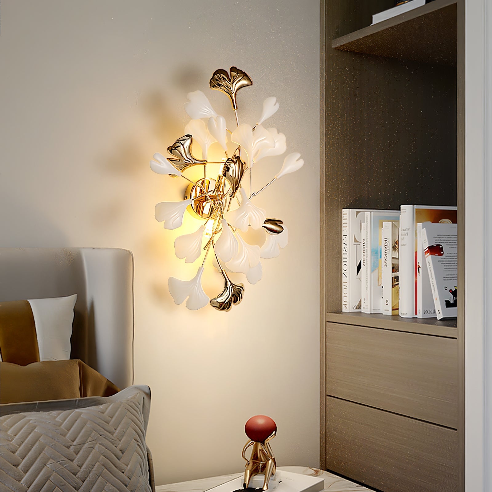 Oakes Postmodern Luxury Gingko Ceramics Wall Lamp-Neutral Decor