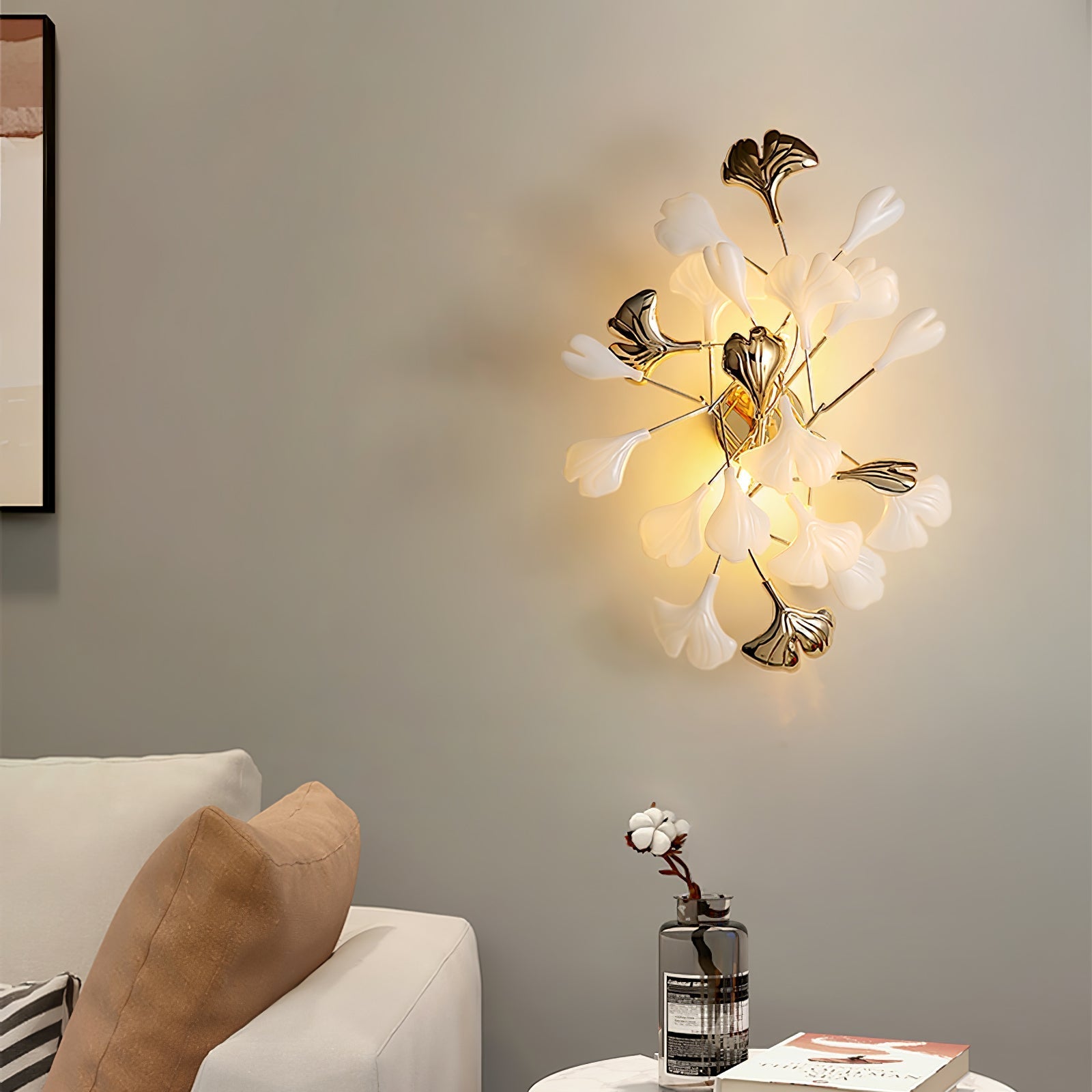 Oakes Postmodern Luxury Gingko Ceramics Wall Lamp-Neutral Decor