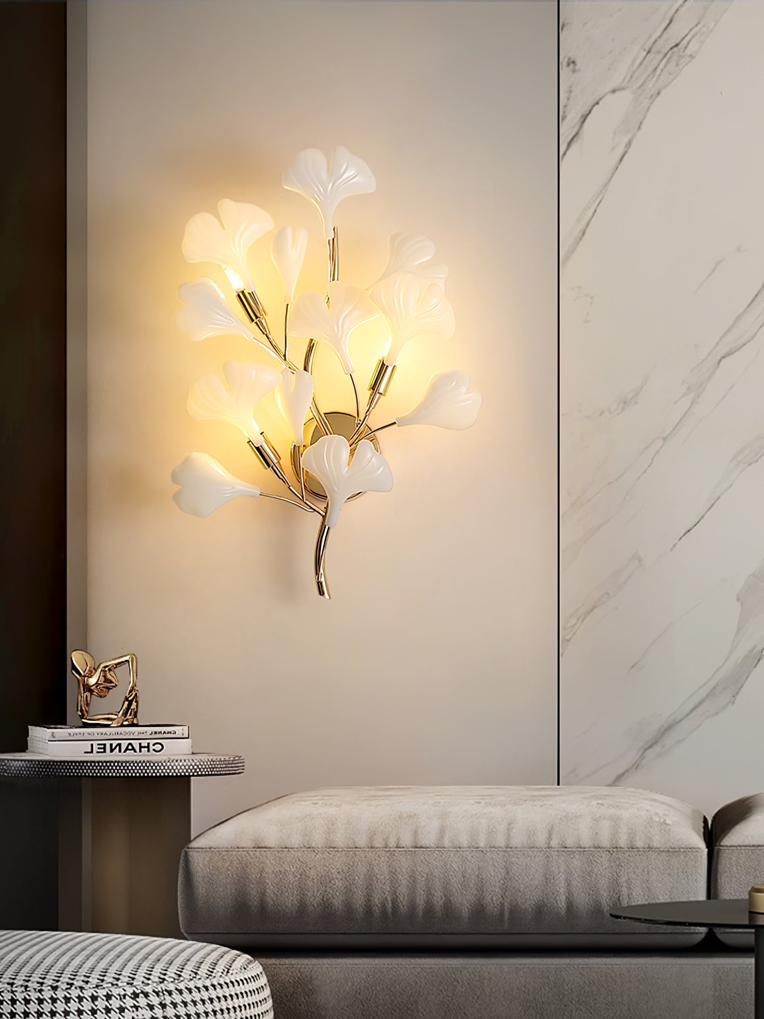 Oakes Postmodern Luxury Gingko Ceramics Wall Lamp-Neutral Decor