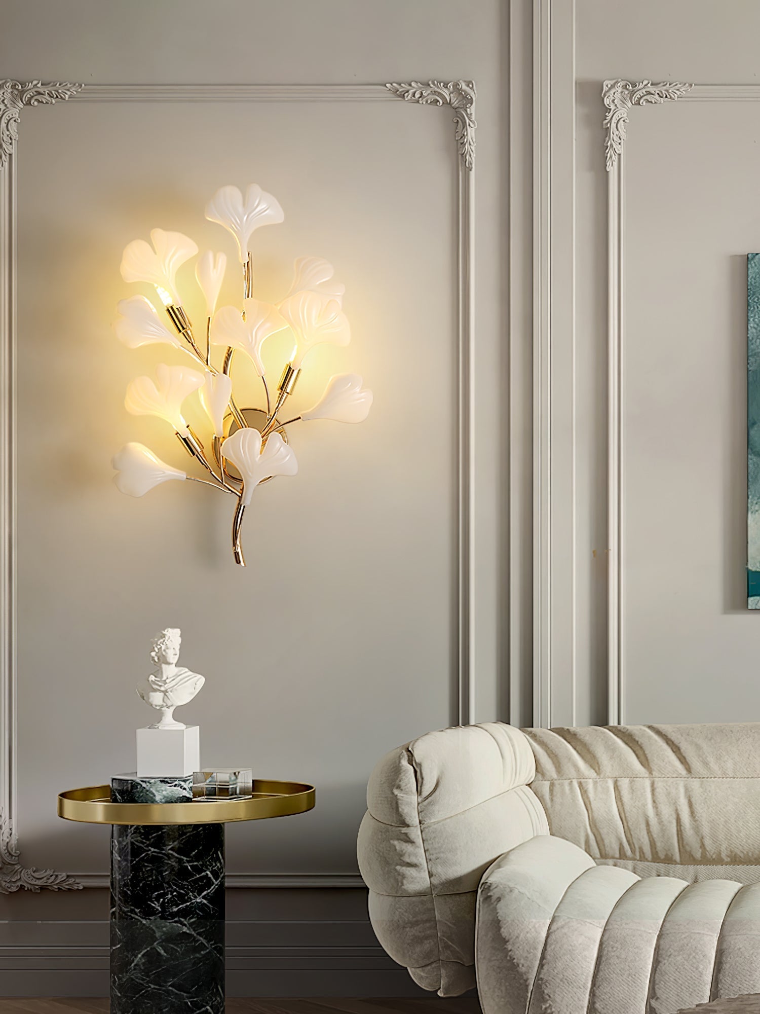 Oakes Postmodern Luxury Gingko Ceramics Wall Lamp-Neutral Decor