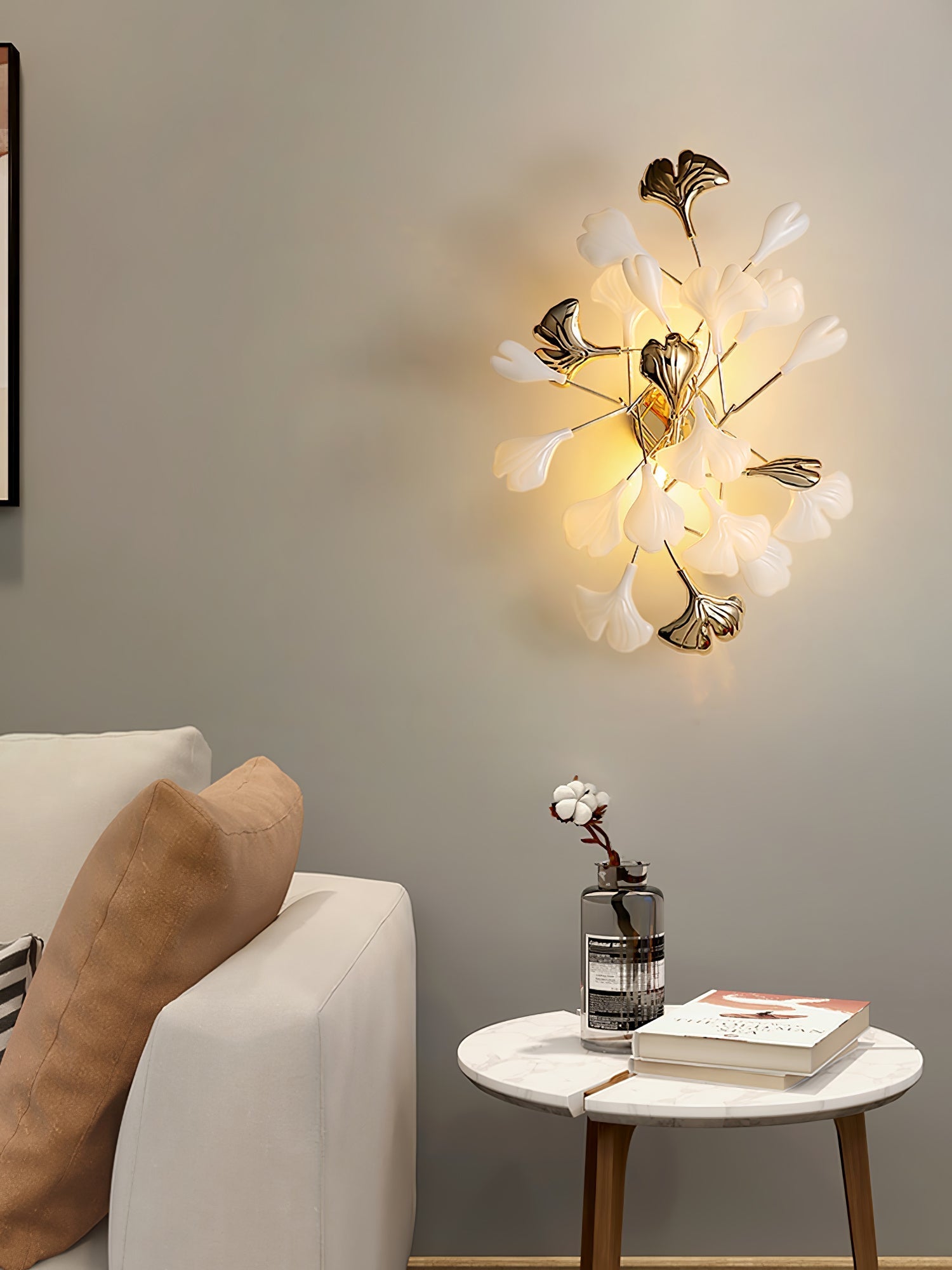 Oakes Postmodern Luxury Gingko Ceramics Wall Lamp-Neutral Decor