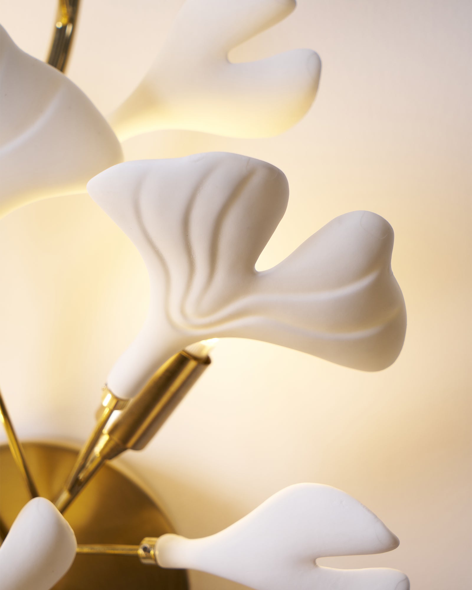 Wall Lamp Gingko Ceramic Petal Shades Gold Art Nouveau