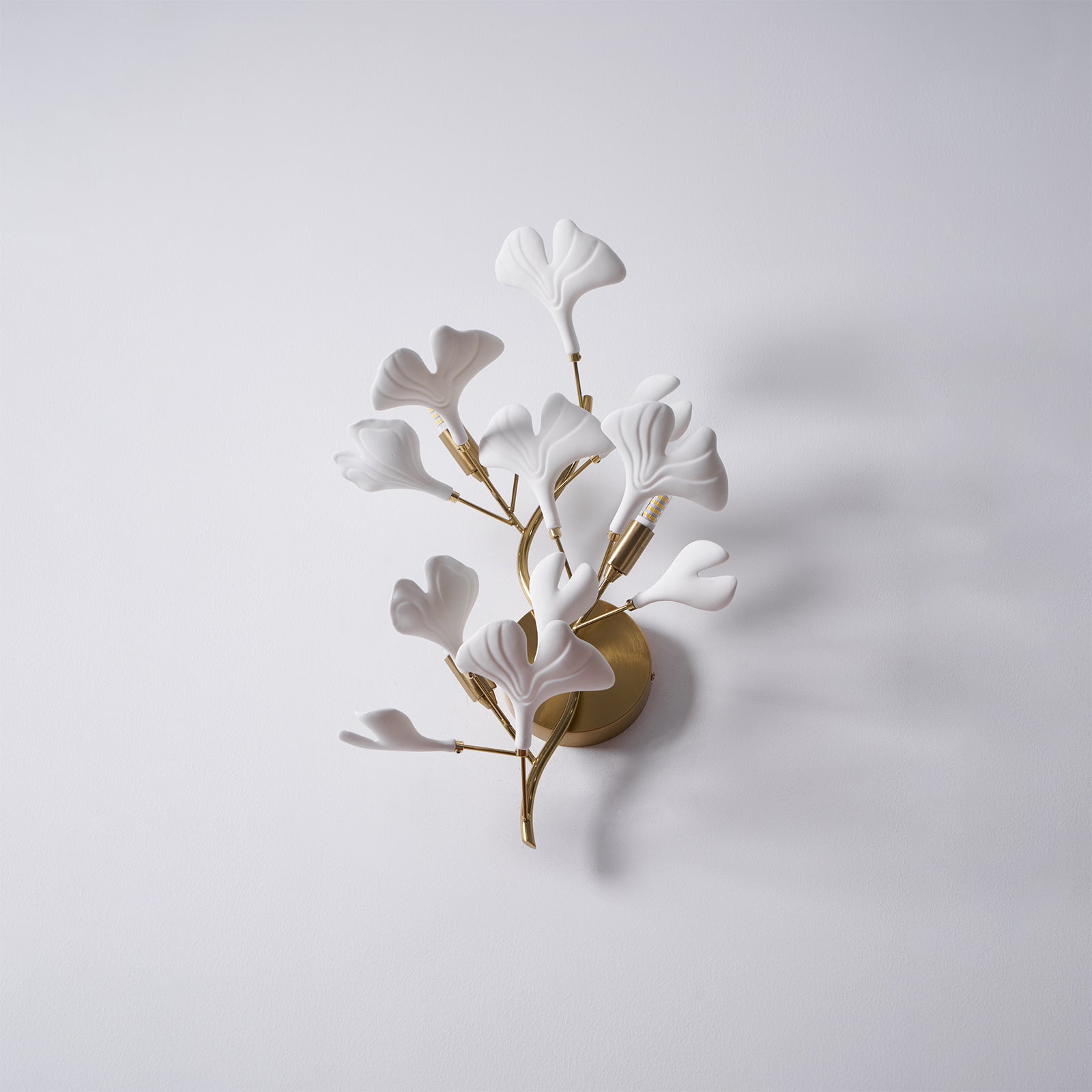 Wall Lamp Gingko Ceramic Petal Shades Gold Art Nouveau