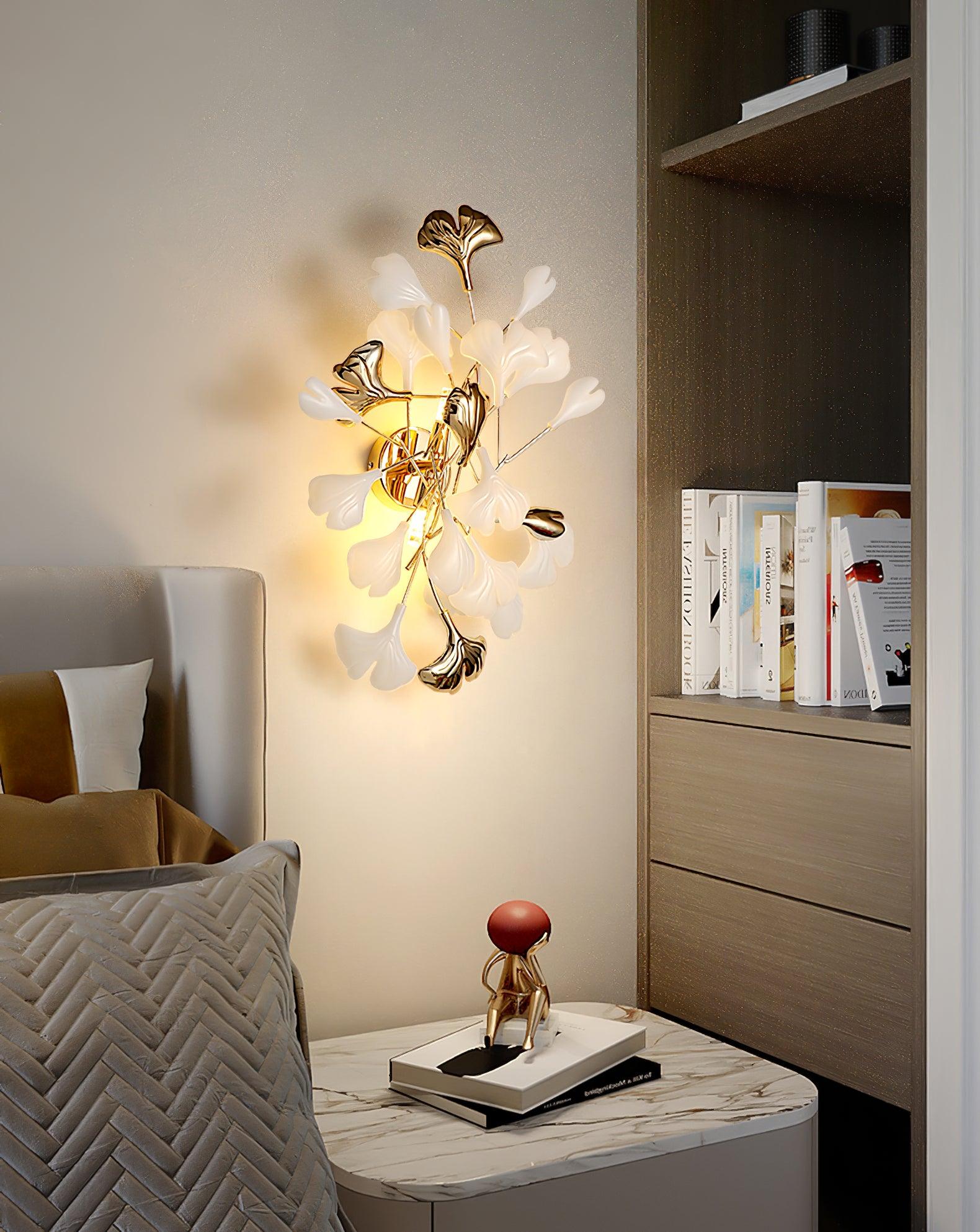 Oakes Postmodern Luxury Gingko Ceramics Wall Lamp-Neutral Decor