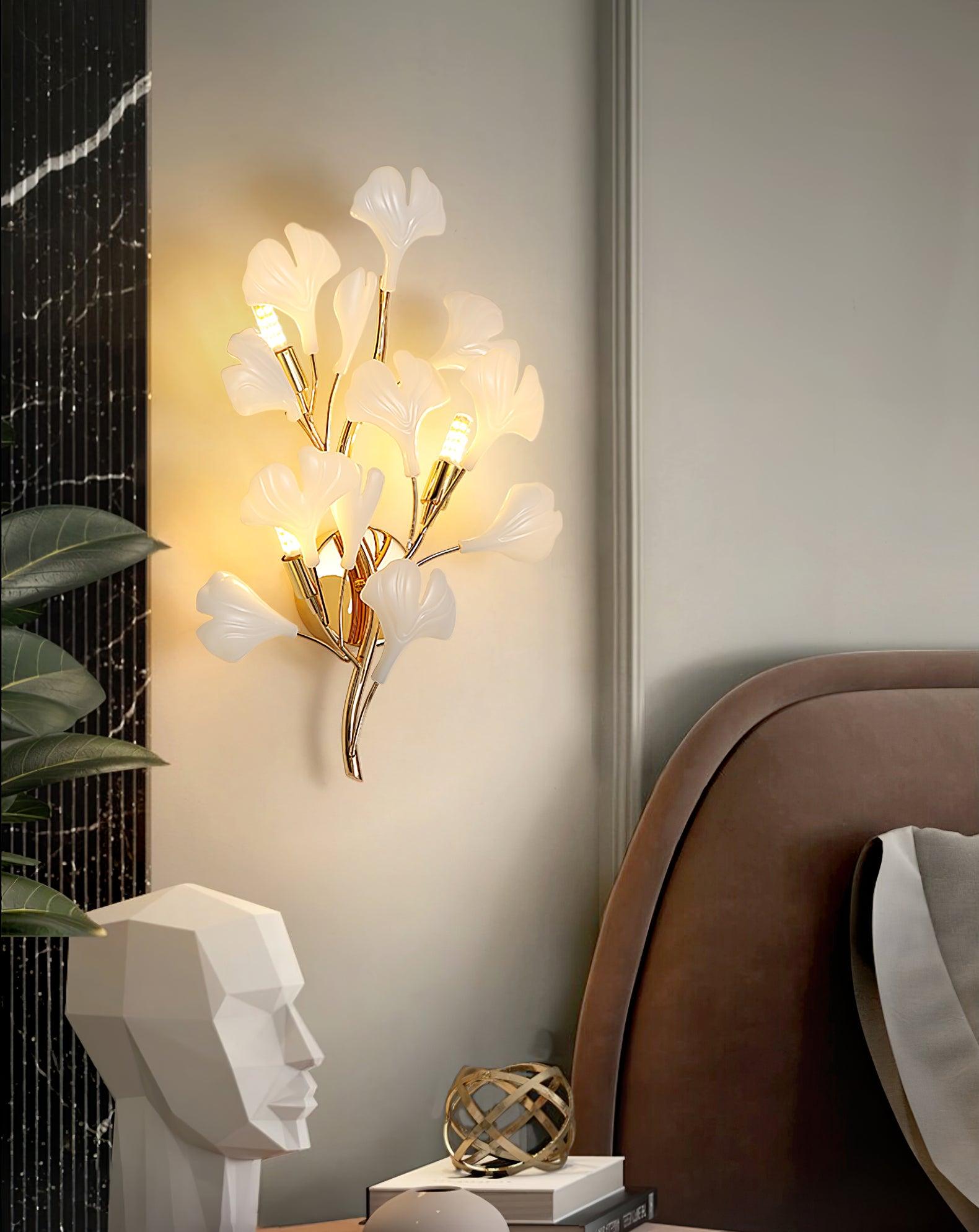 Oakes Postmodern Luxury Gingko Ceramics Wall Lamp-Neutral Decor