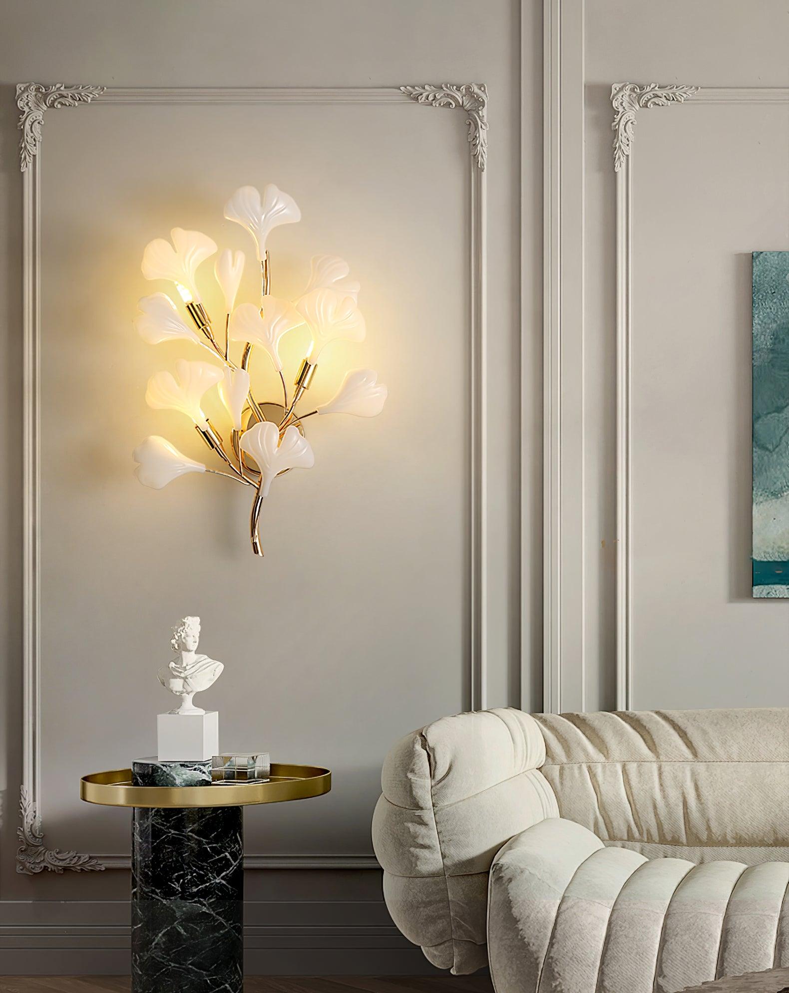 Oakes Postmodern Luxury Gingko Ceramics Wall Lamp-Neutral Decor