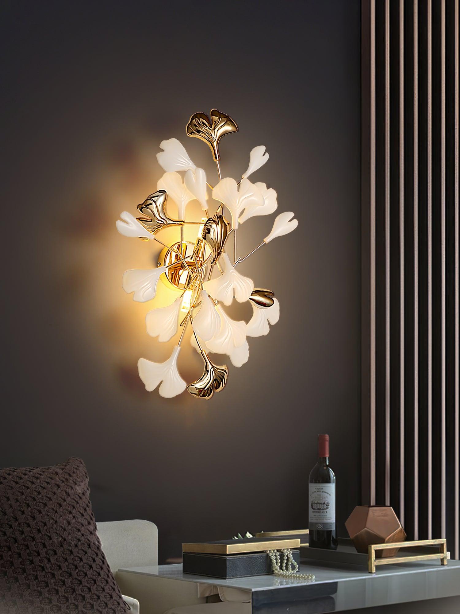 Oakes Postmodern Luxury Gingko Ceramics Wall Lamp-Neutral Decor