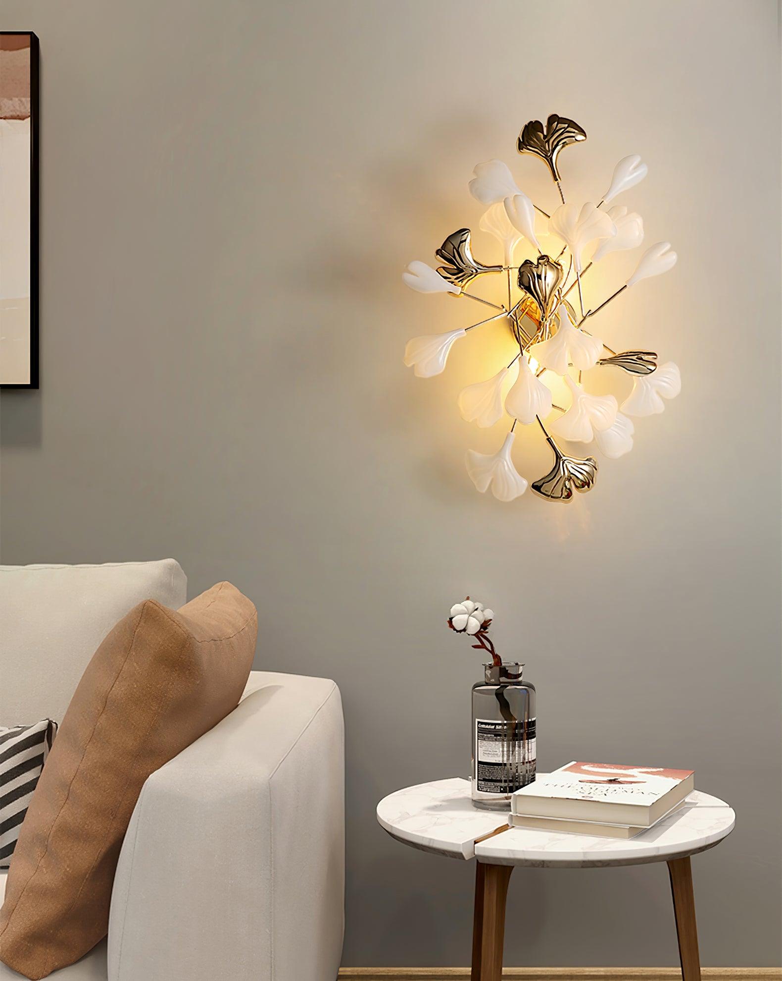 Oakes Postmodern Luxury Gingko Ceramics Wall Lamp-Neutral Decor