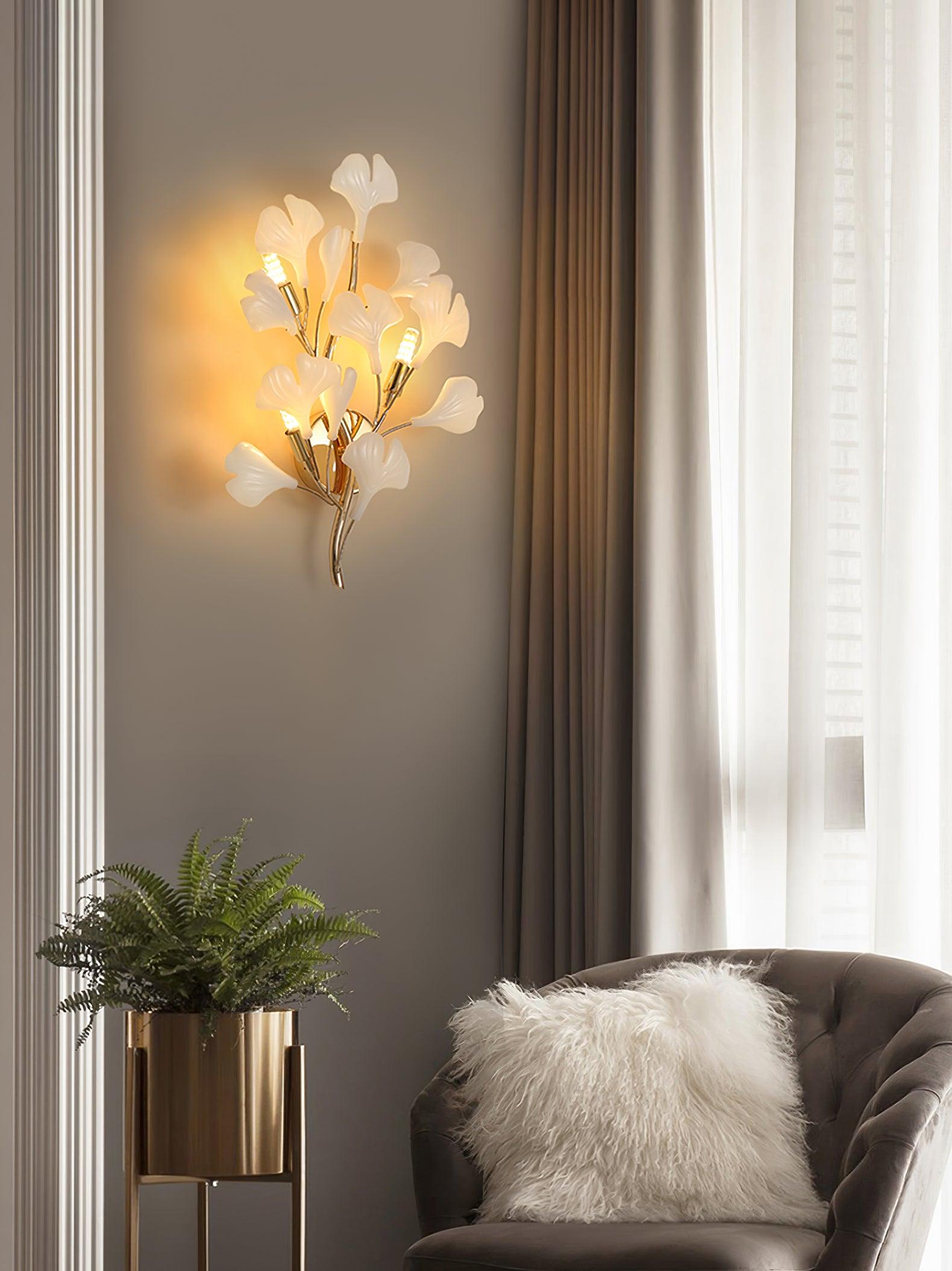 Oakes Postmodern Luxury Gingko Ceramics Wall Lamp-Neutral Decor
