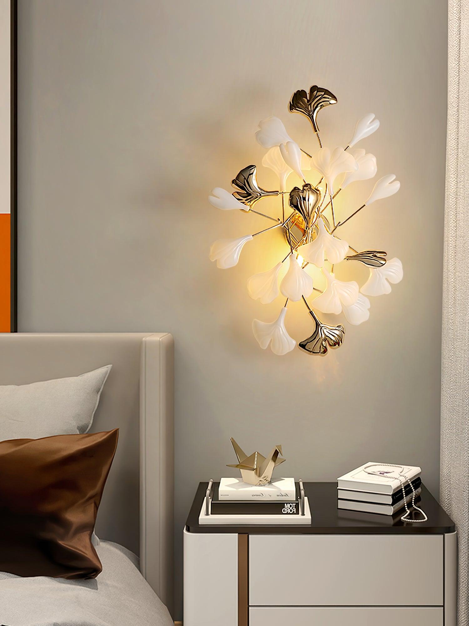 Oakes Postmodern Luxury Gingko Ceramics Wall Lamp-Neutral Decor