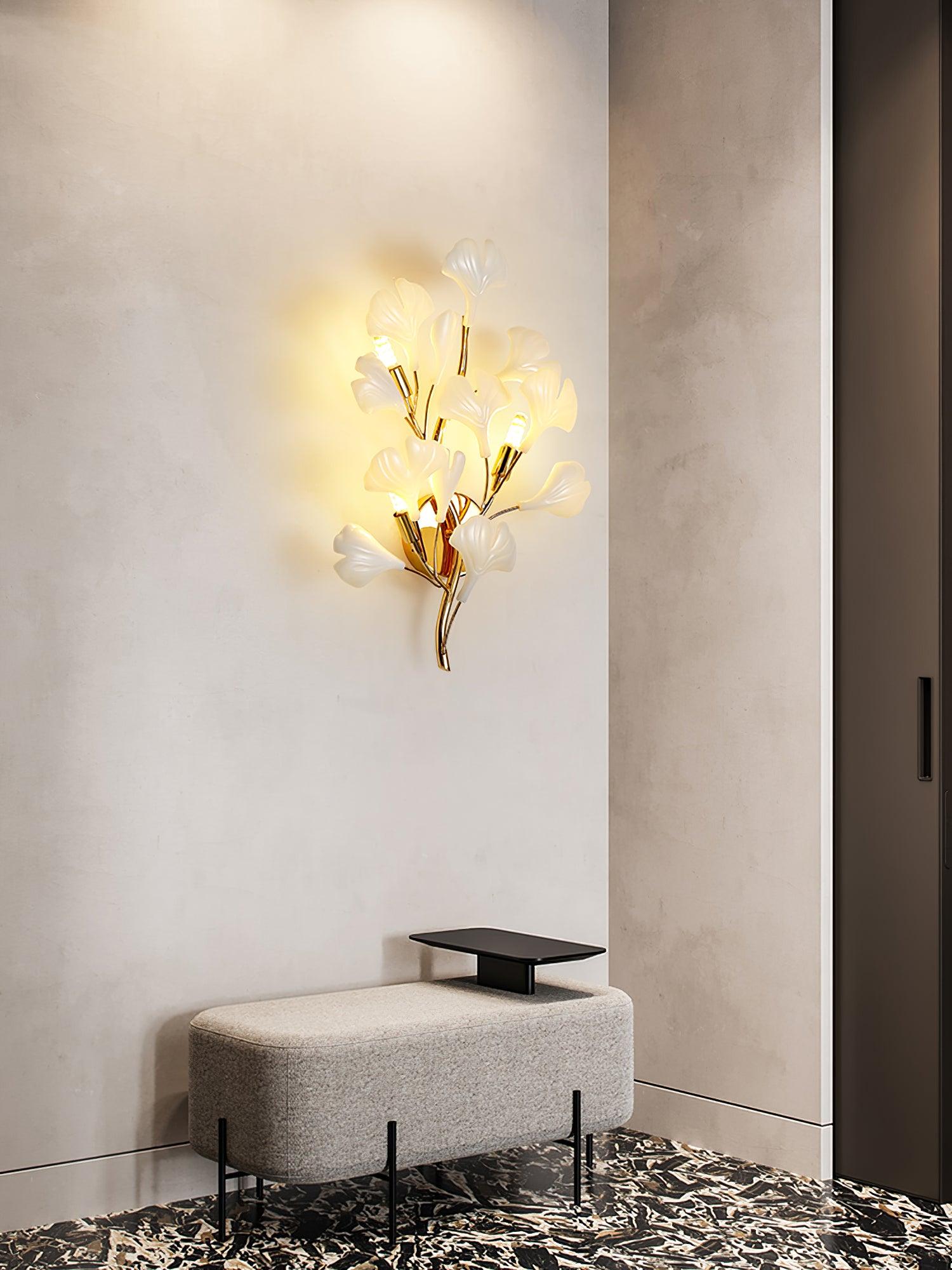 Oakes Postmodern Luxury Gingko Ceramics Wall Lamp-Neutral Decor