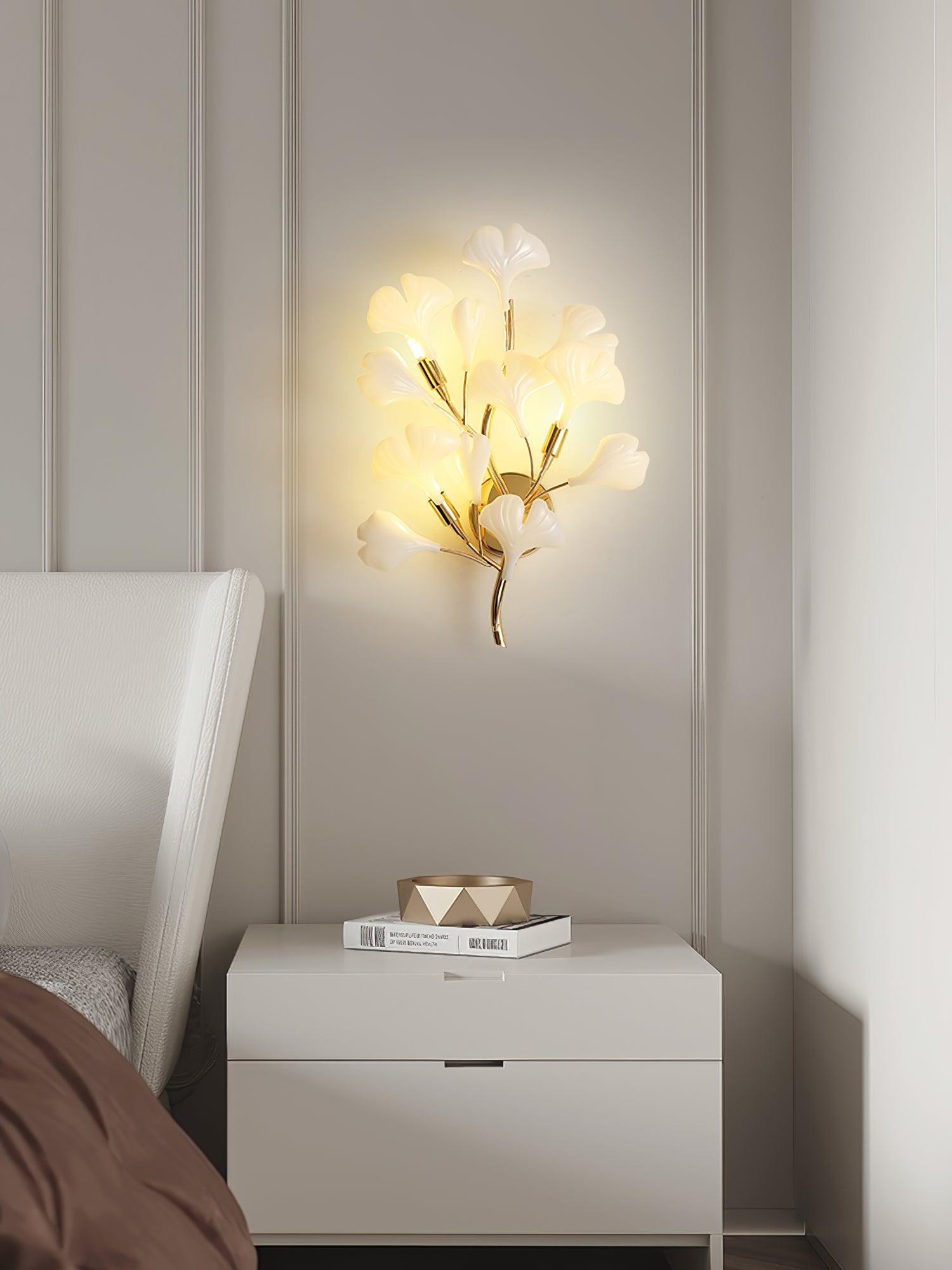 Oakes Postmodern Luxury Gingko Ceramics Wall Lamp-Neutral Decor