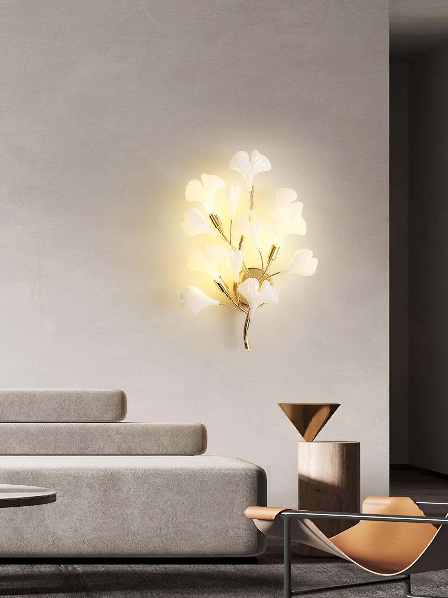 Oakes Postmodern Luxury Gingko Ceramics Wall Lamp-Neutral Decor