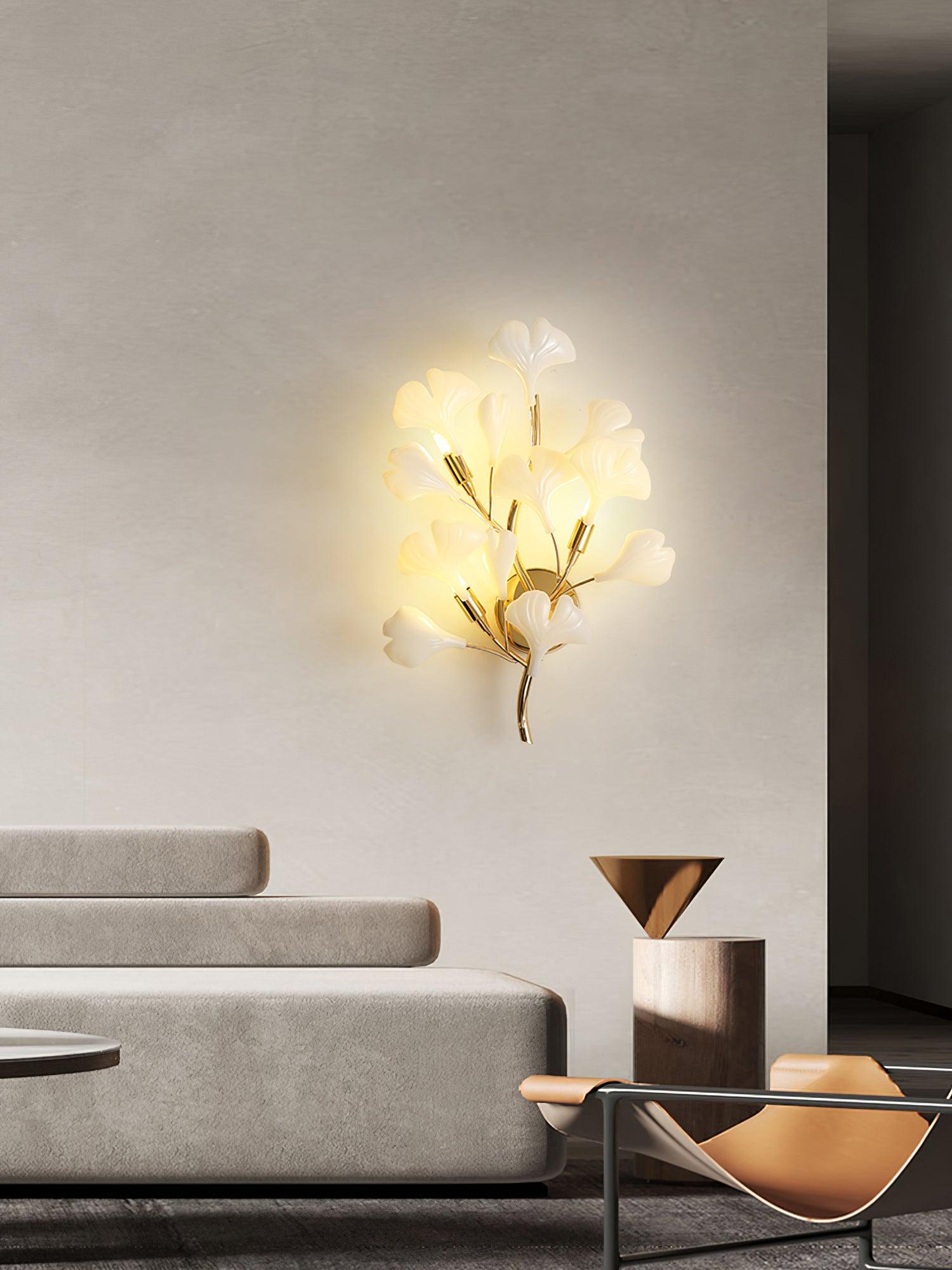 Oakes Postmodern Luxury Gingko Ceramics Wall Lamp-Neutral Decor