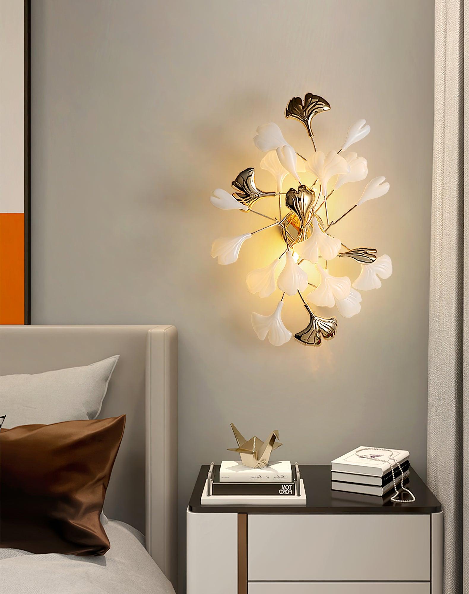 Oakes Postmodern Luxury Gingko Ceramics Wall Lamp-Neutral Decor