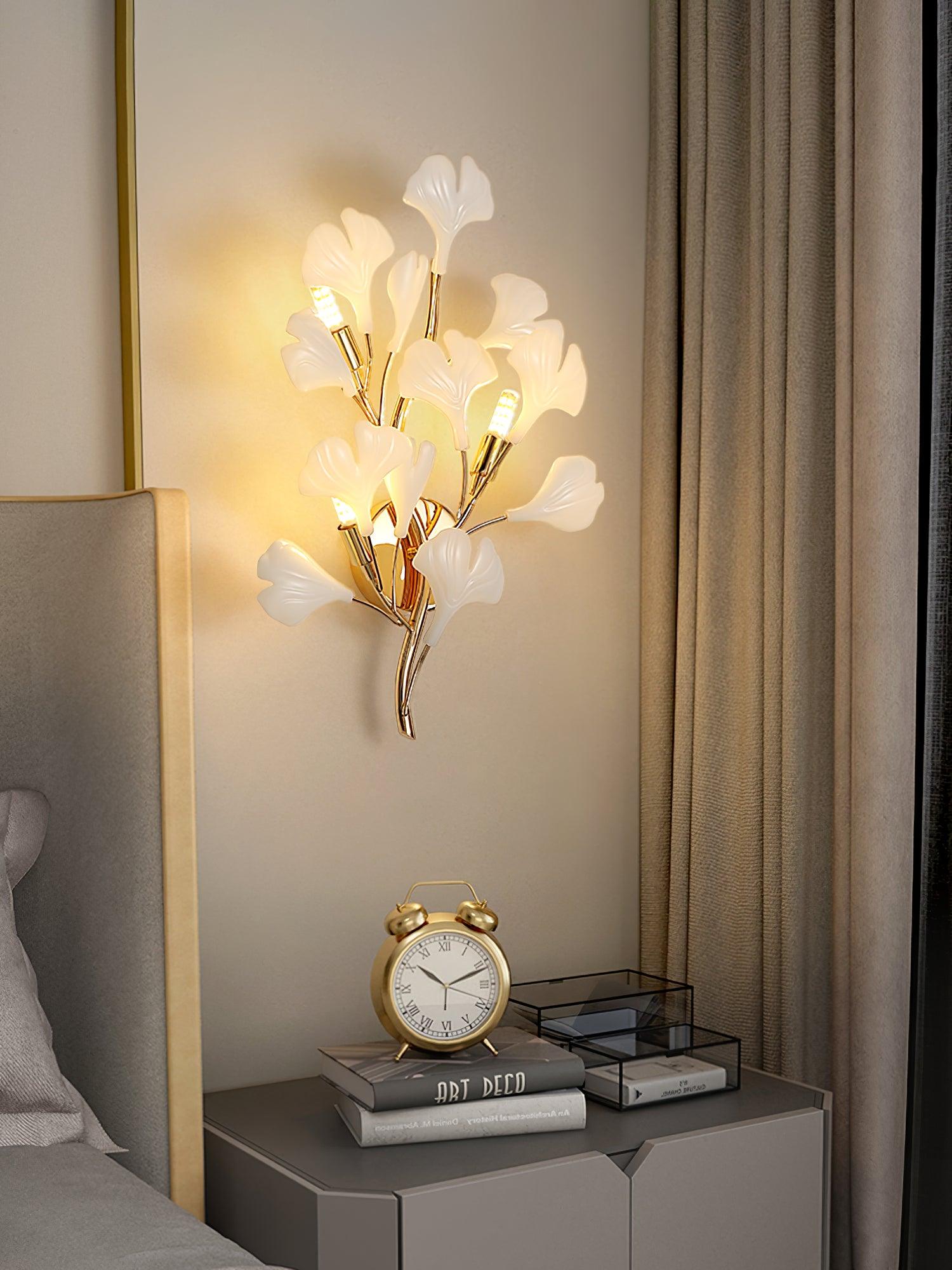 Oakes Postmodern Luxury Gingko Ceramics Wall Lamp-Neutral Decor