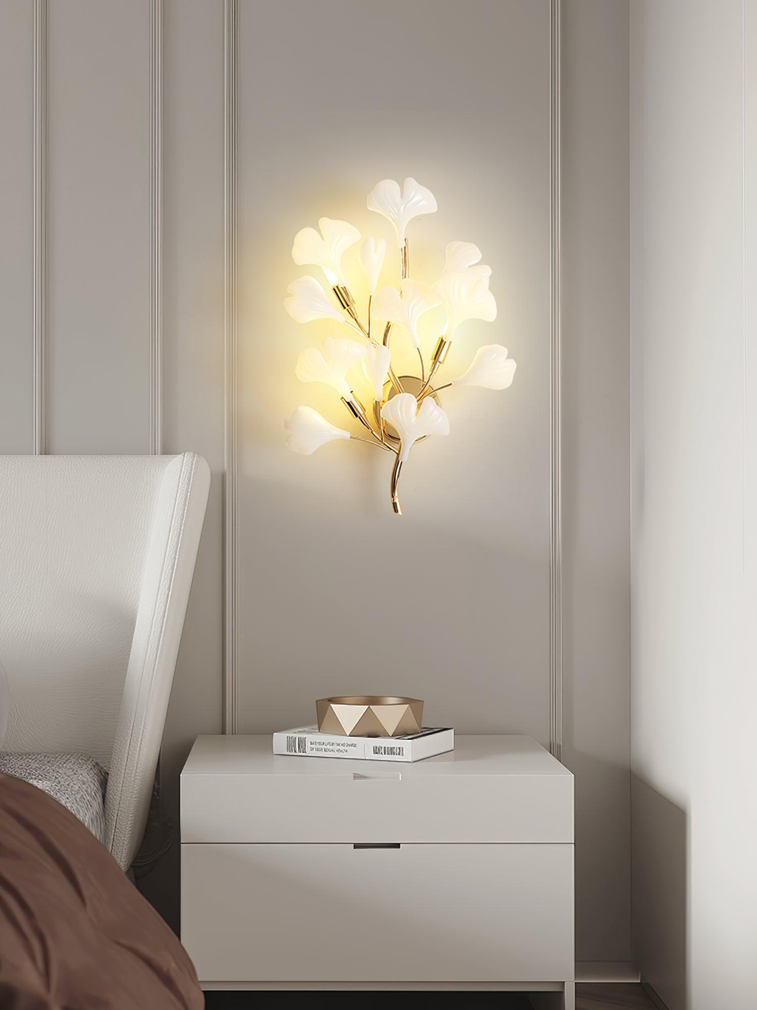 Oakes Postmodern Luxury Gingko Ceramics Wall Lamp-Neutral Decor