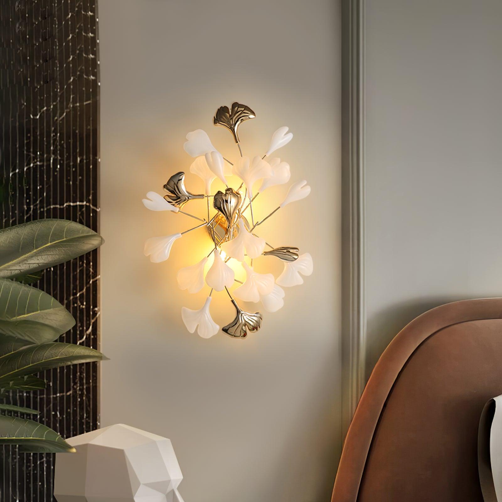 Oakes Postmodern Luxury Gingko Ceramics Wall Lamp-Neutral Decor