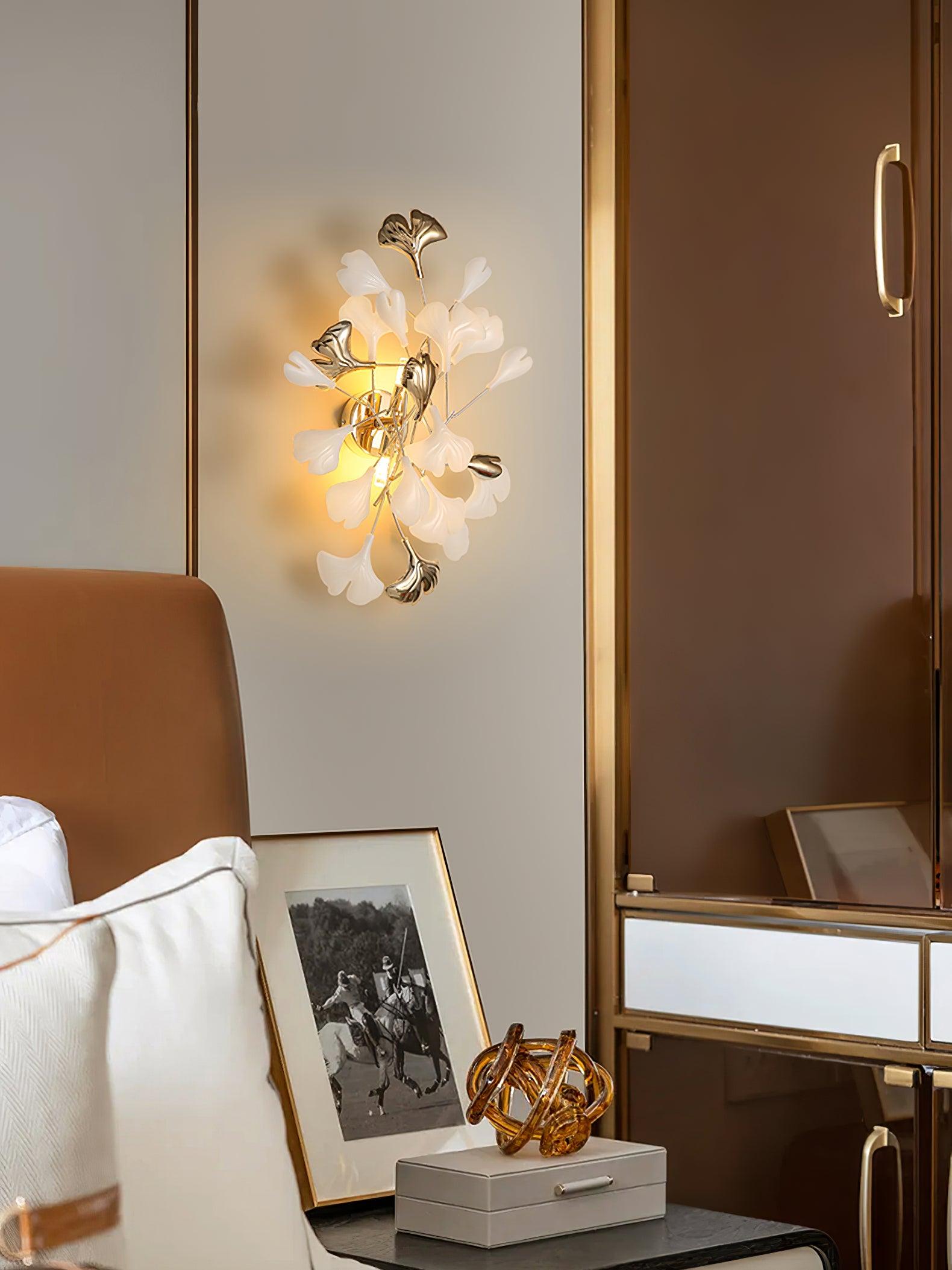 Oakes Postmodern Luxury Gingko Ceramics Wall Lamp-Neutral Decor