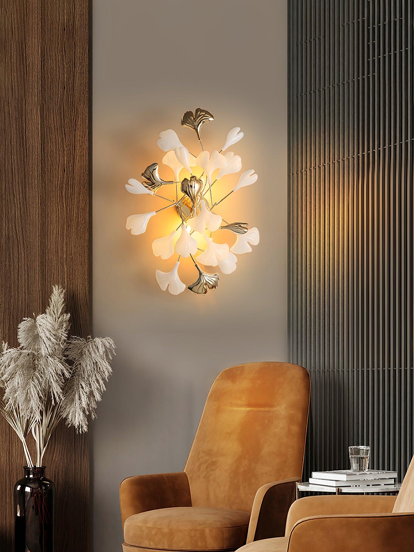 Oakes Postmodern Luxury Gingko Ceramics Wall Lamp-Neutral Decor