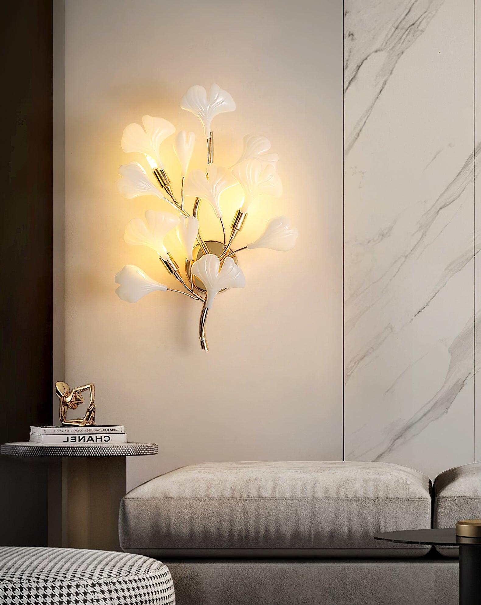 Oakes Postmodern Luxury Gingko Ceramics Wall Lamp-Neutral Decor