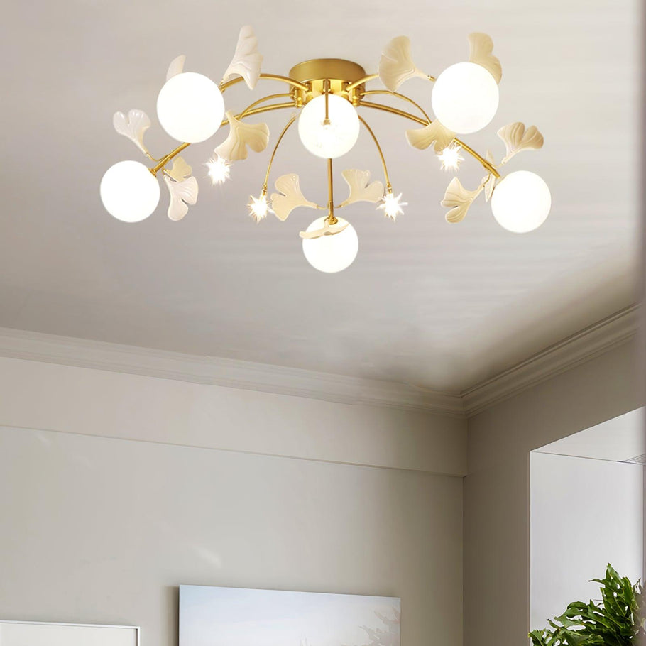 Olivia Nordic Multi Globe Metal/Ceramic Flush Mount Ceiling Light, White/Gold - Neutral Decor