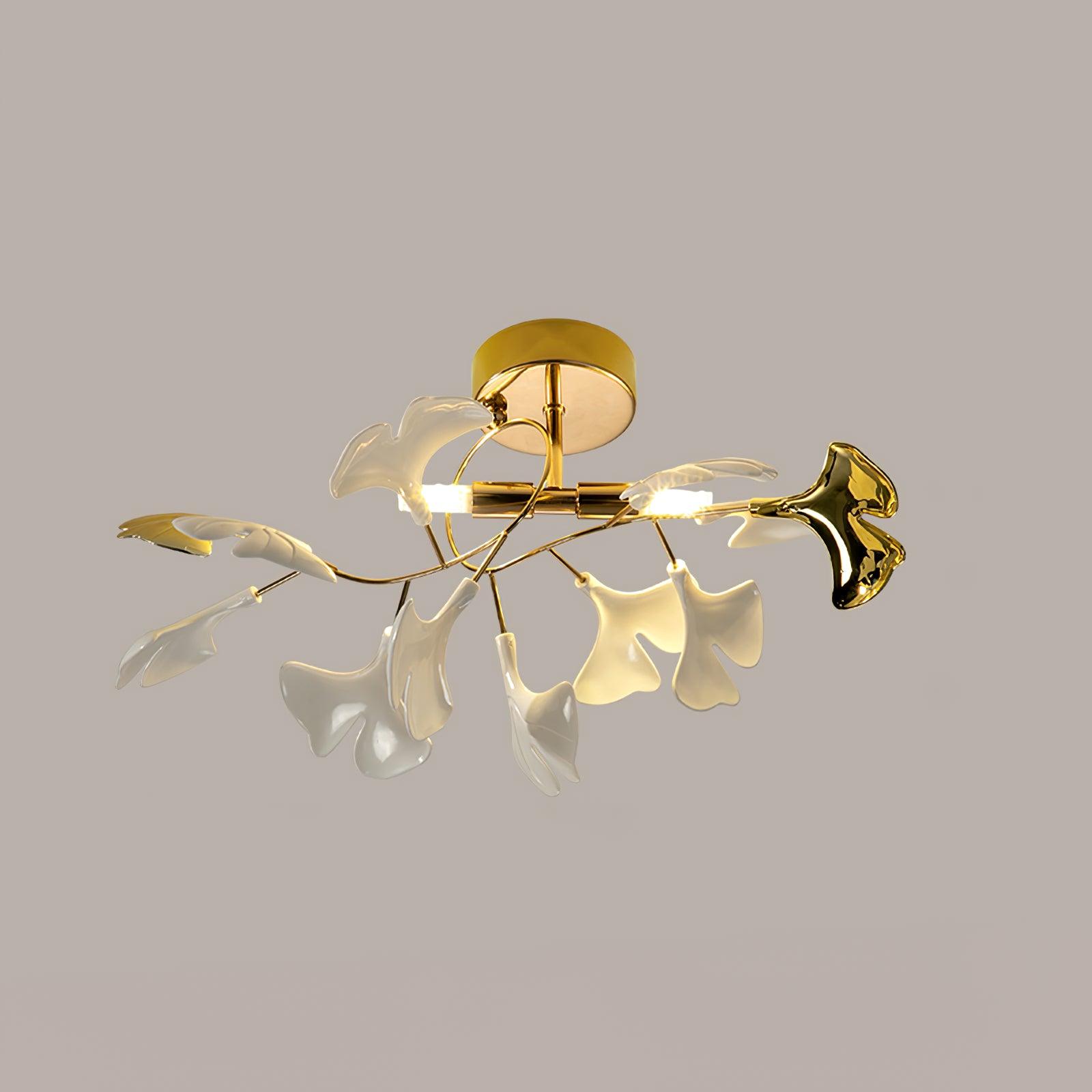 Solara Ceiling Lamp Gingko Leaves with Brass Branch-Neutral Decor