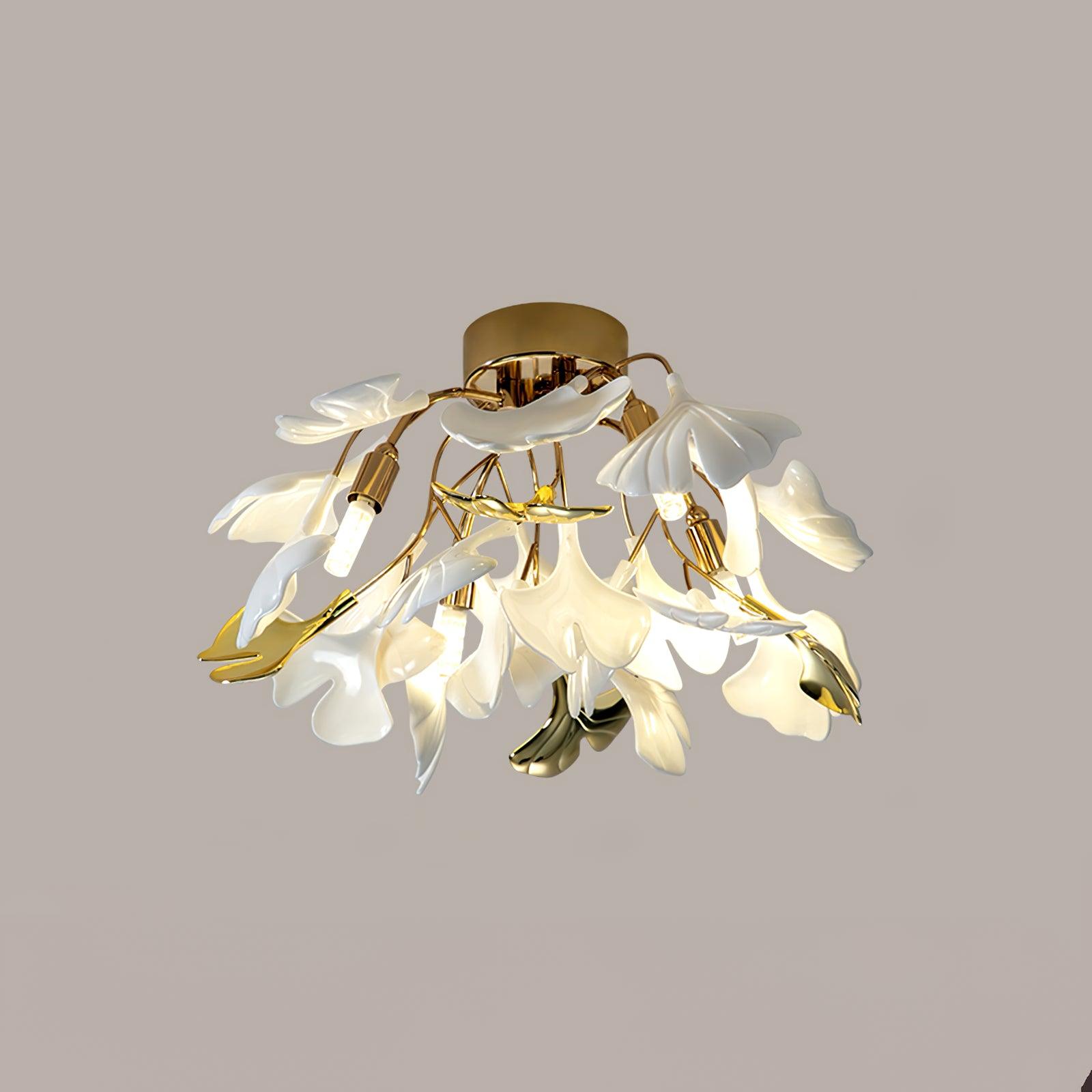 Solara Ceiling Lamp Gingko Leaves with Brass Branch-Neutral Decor
