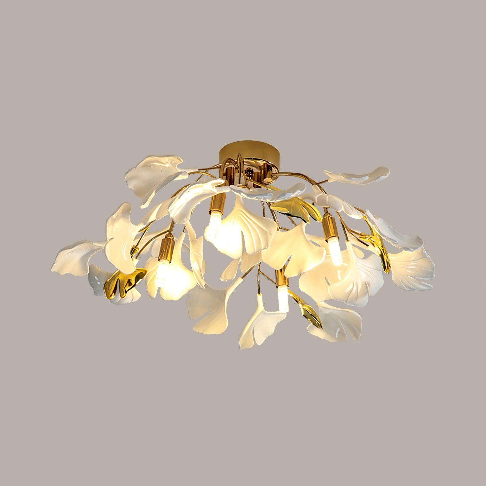 Solara Ceiling Lamp Gingko Leaves with Brass Branch-Neutral Decor