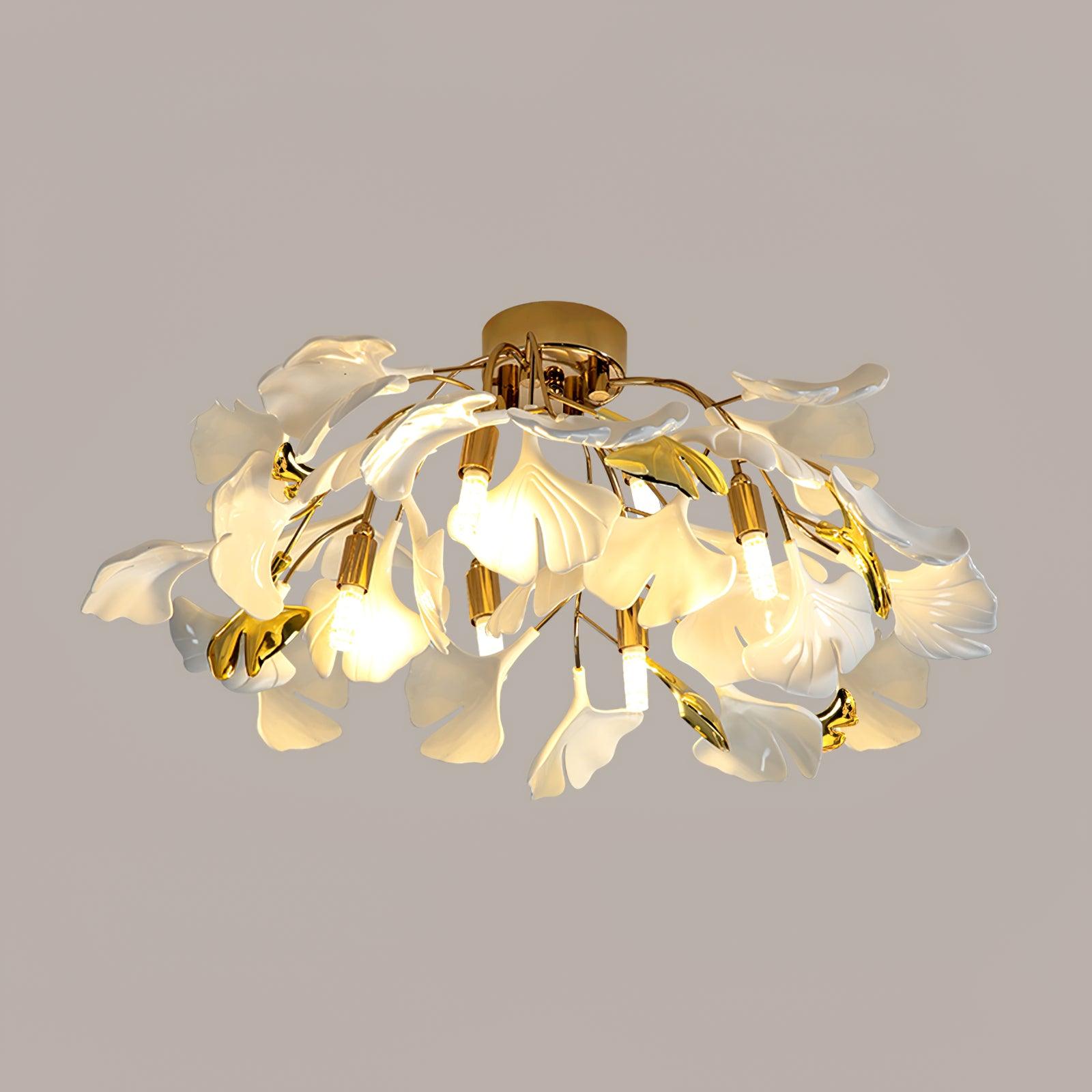 Solara Ceiling Lamp Gingko Leaves with Brass Branch-Neutral Decor