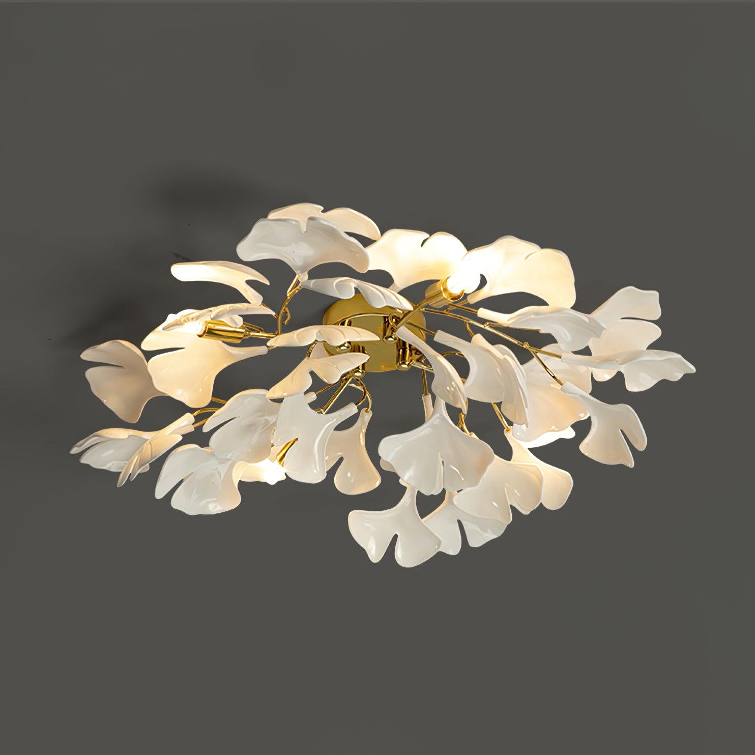 Solara Ceiling Lamp Gingko Leaves with Brass Branch-Neutral Decor