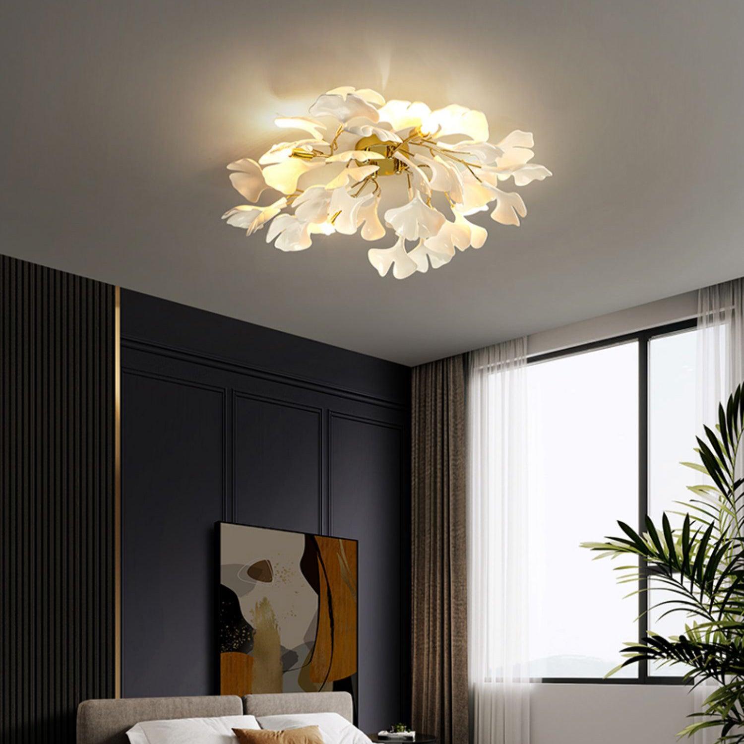 Solara Ceiling Lamp Gingko Leaves with Brass Branch-Neutral Decor