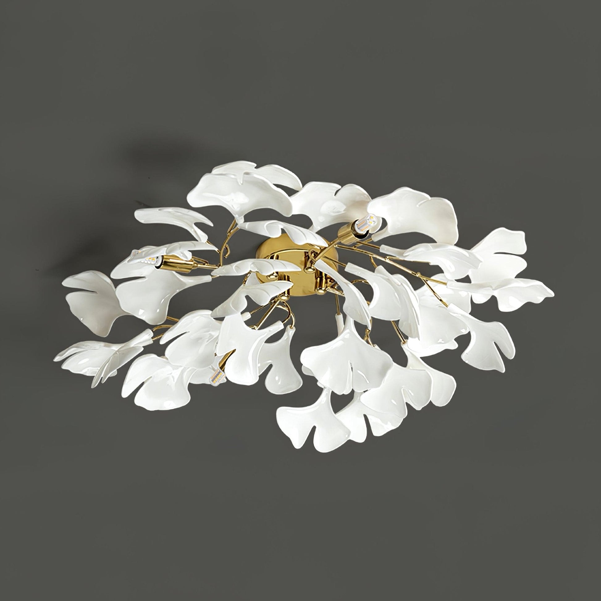 Solara Ceiling Lamp Gingko Leaves with Brass Branch-Neutral Decor