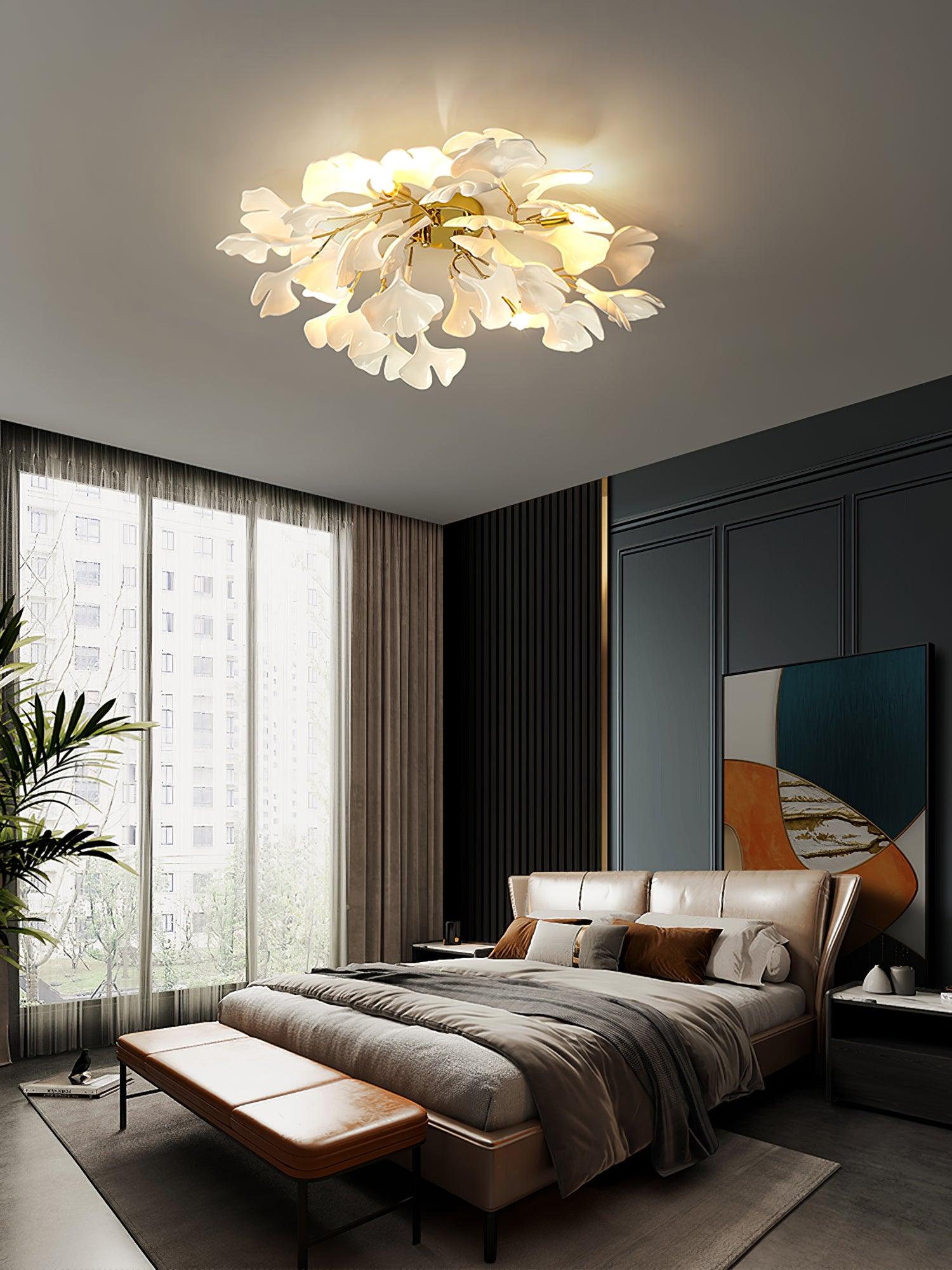 Solara Ceiling Lamp Gingko Leaves with Brass Branch-Neutral Decor