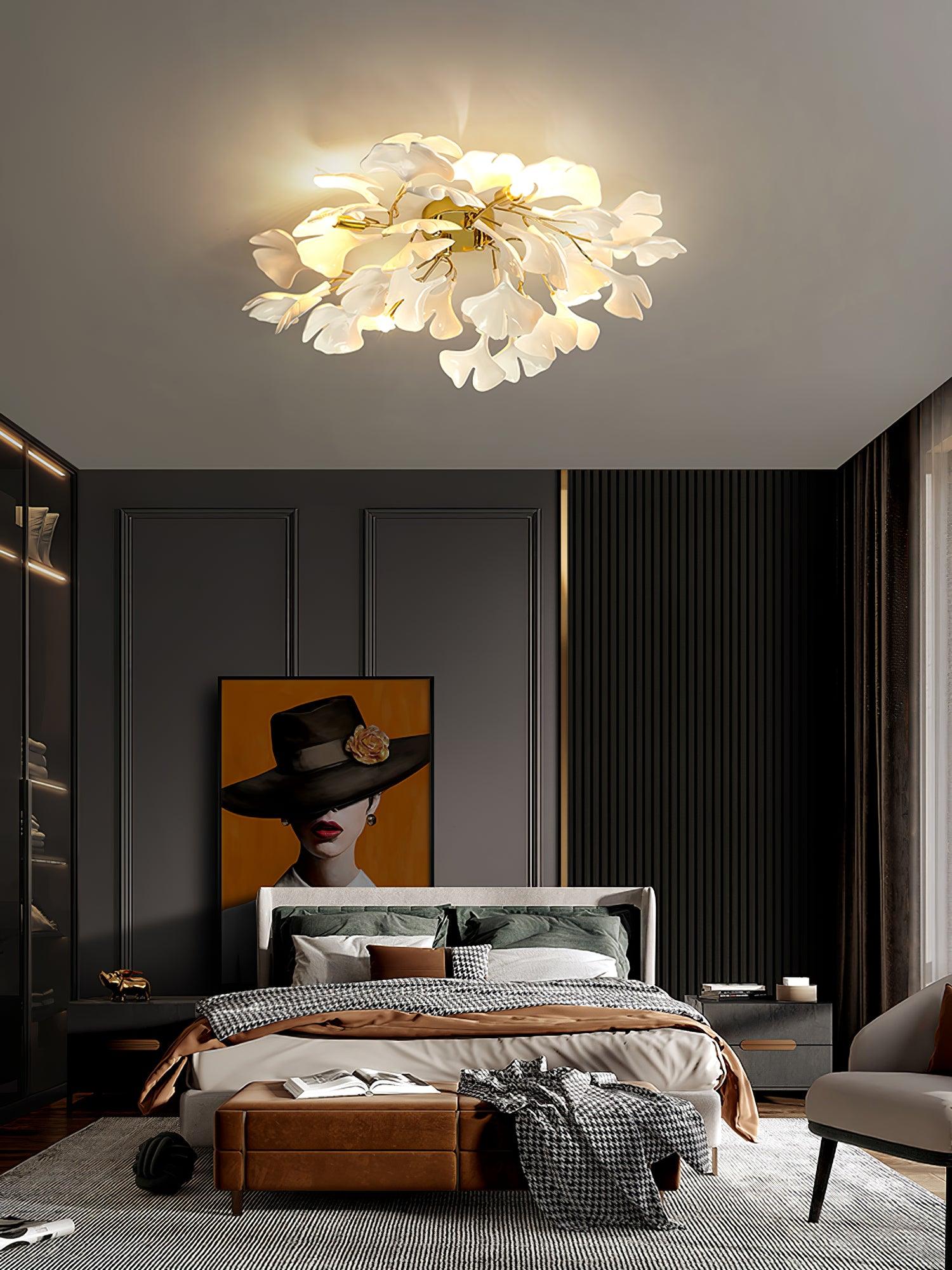 Solara Ceiling Lamp Gingko Leaves with Brass Branch-Neutral Decor
