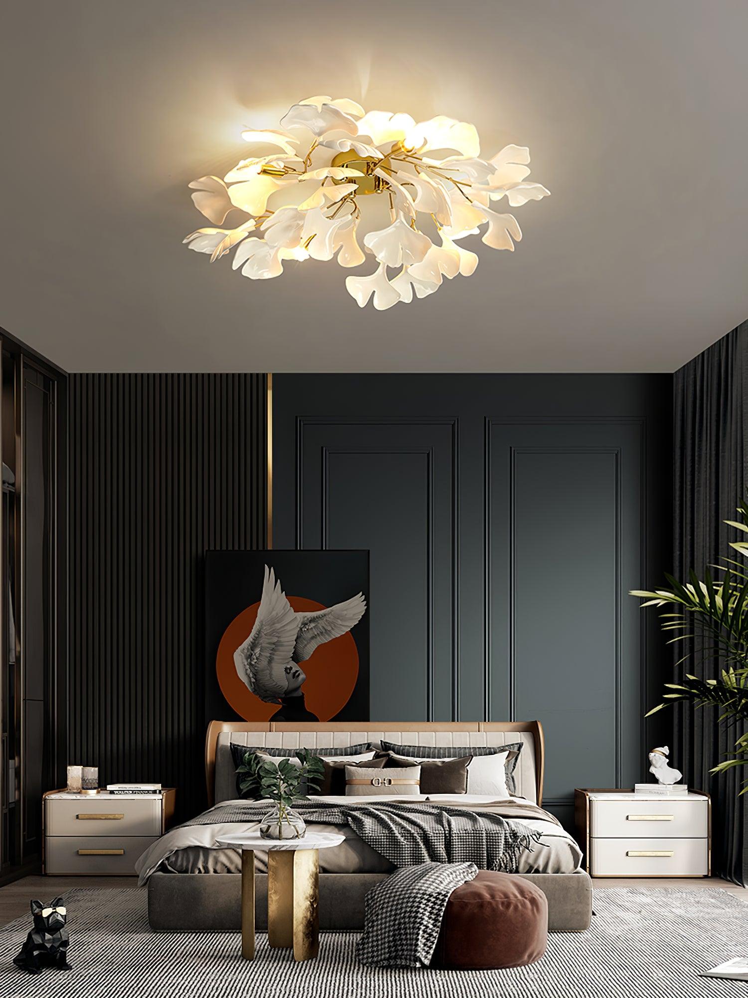 Solara Ceiling Lamp Gingko Leaves with Brass Branch-Neutral Decor