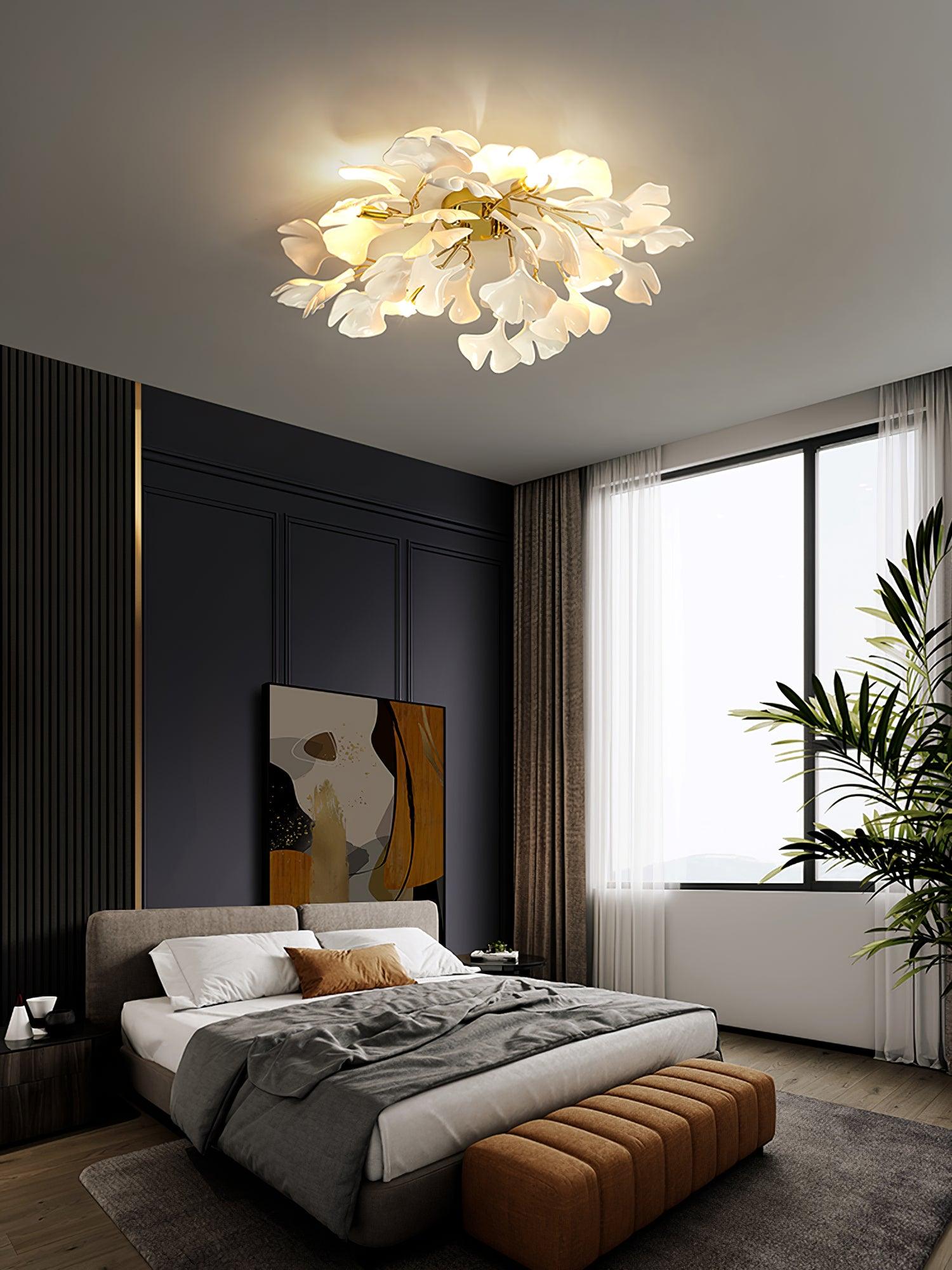 Solara Ceiling Lamp Gingko Leaves with Brass Branch-Neutral Decor