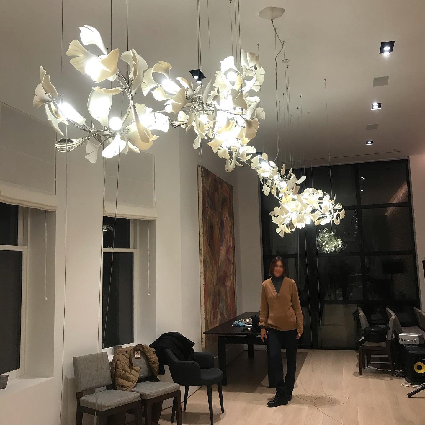 Calix Chandelier Frame Ceramic Gingko Leaf Shade White Gold Modern-Neutral Decor